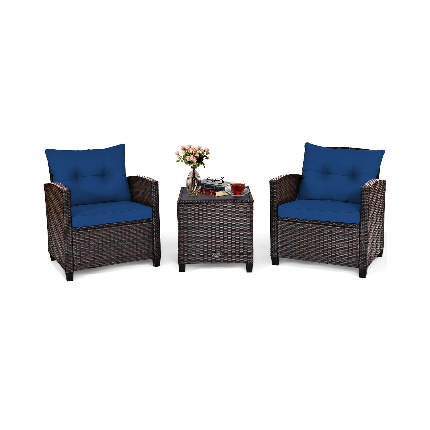3-Piece Rattan Patio Furniture Set with Washable Cushions for Outdoor Comfort