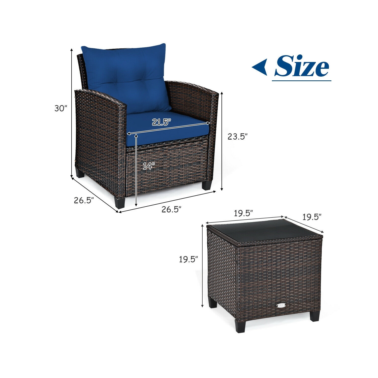 3-Piece Rattan Patio Furniture Set with Washable Cushions for Outdoor Comfort