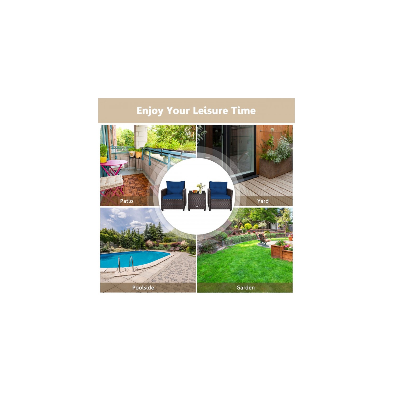 3-Piece Rattan Patio Furniture Set with Washable Cushions for Outdoor Comfort