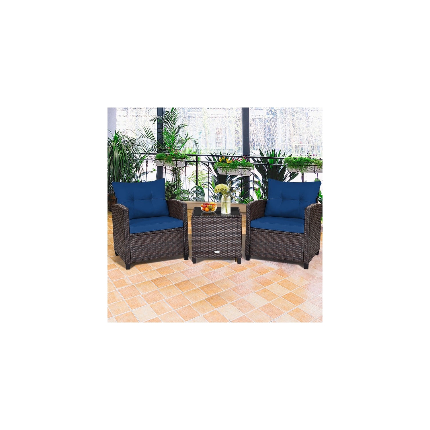 3-Piece Rattan Patio Furniture Set with Washable Cushions for Outdoor Comfort
