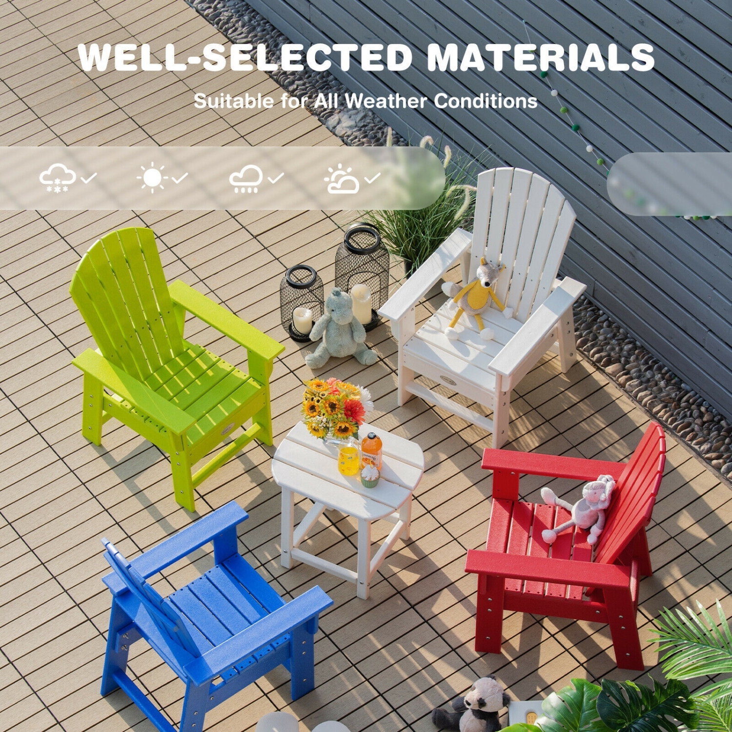 Chaise Adirondack de patio pour enfants avec dossier ergonomique - Vert