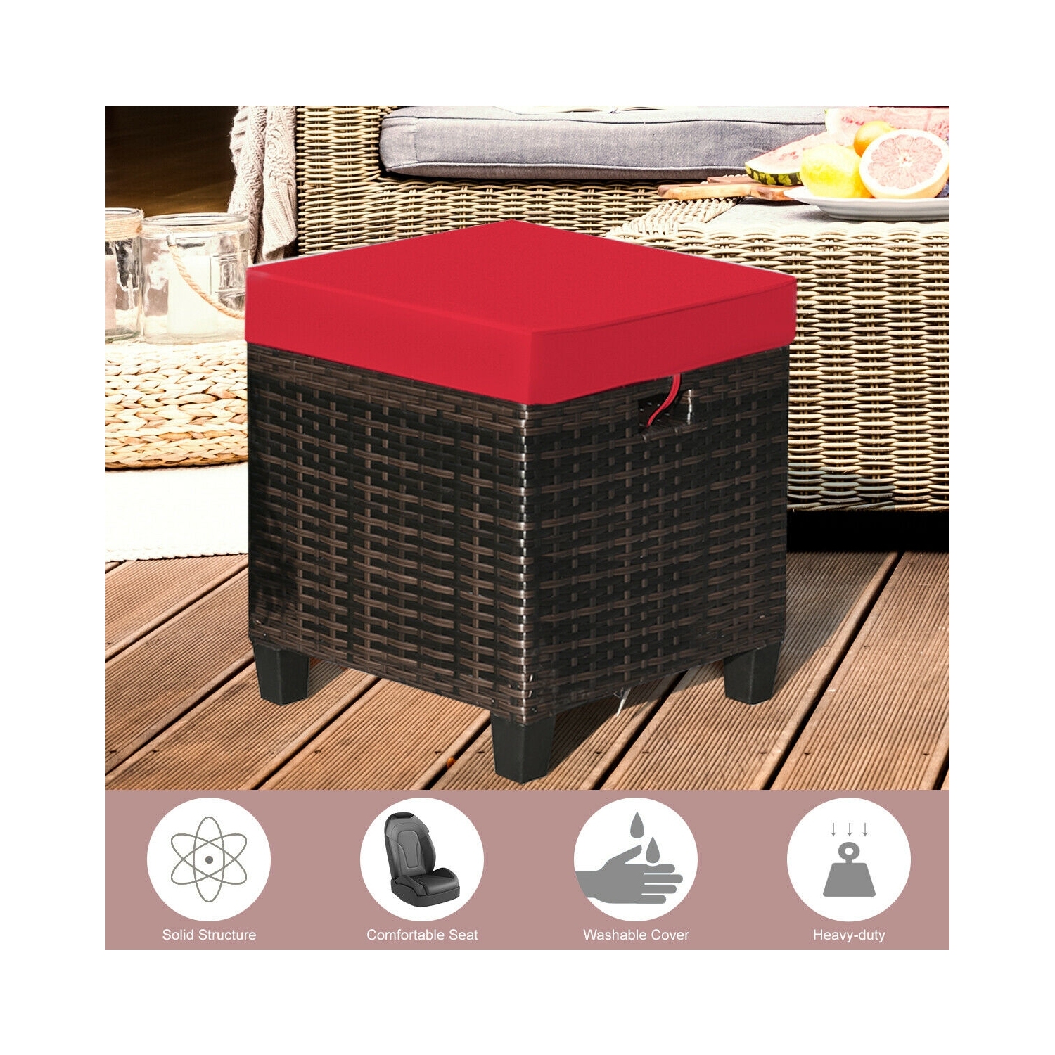 Cushioned Patio Ottomans, 2-Piece Rattan Footrest Set for Garden