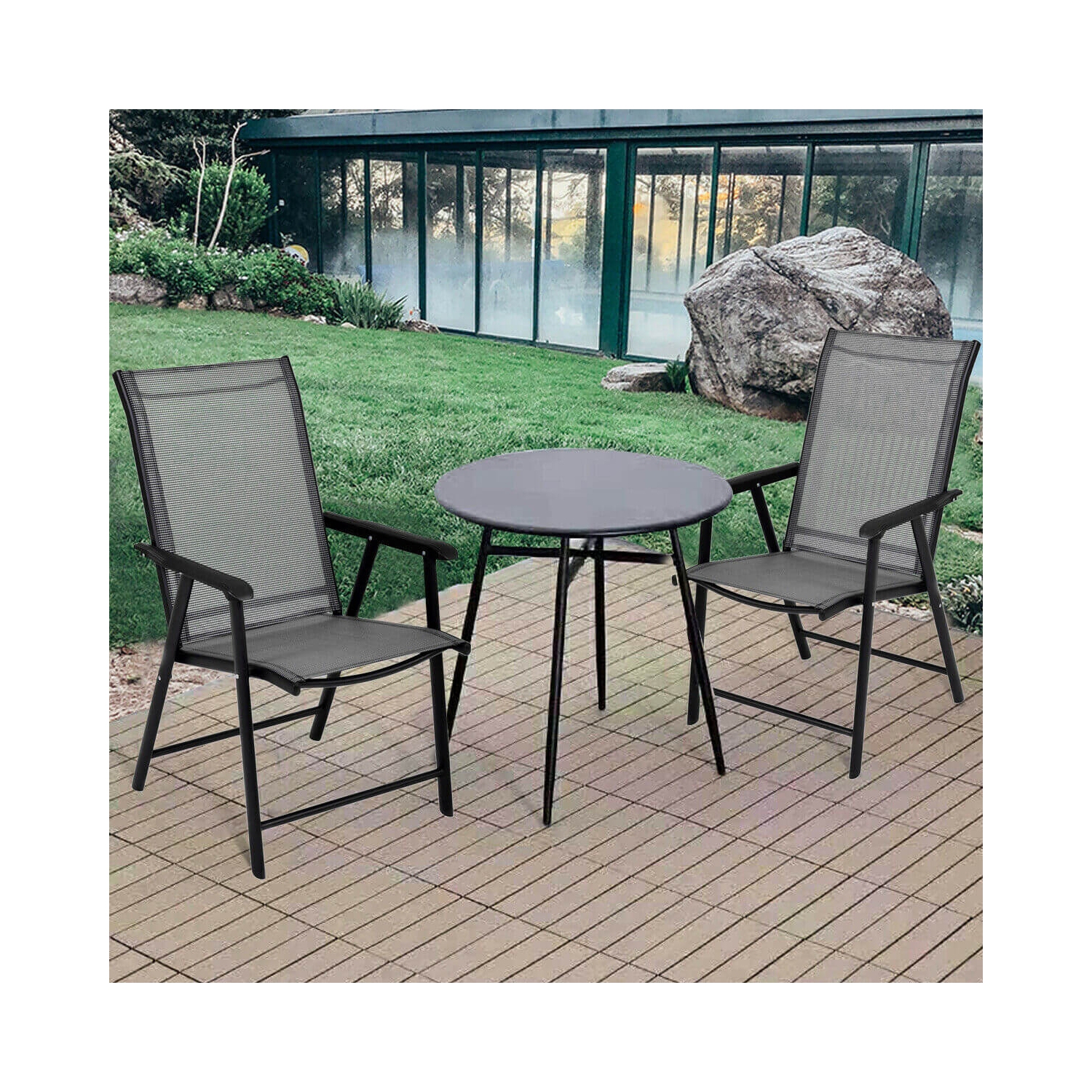 Ensemble de 2 chaises de patio pliantes d'extérieur pour le jardin, la terrasse ou le balcon
