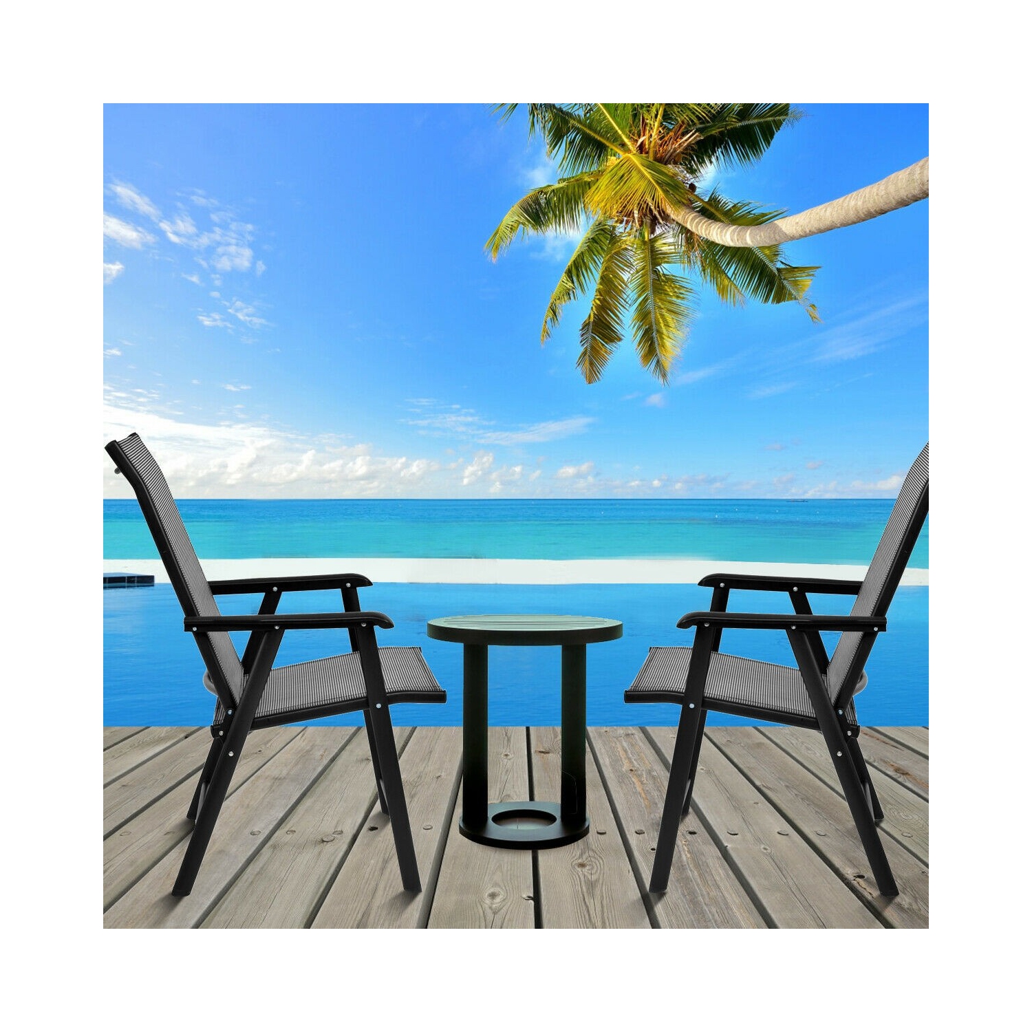 Ensemble de 2 chaises de patio pliantes d'extérieur pour le jardin, la terrasse ou le balcon