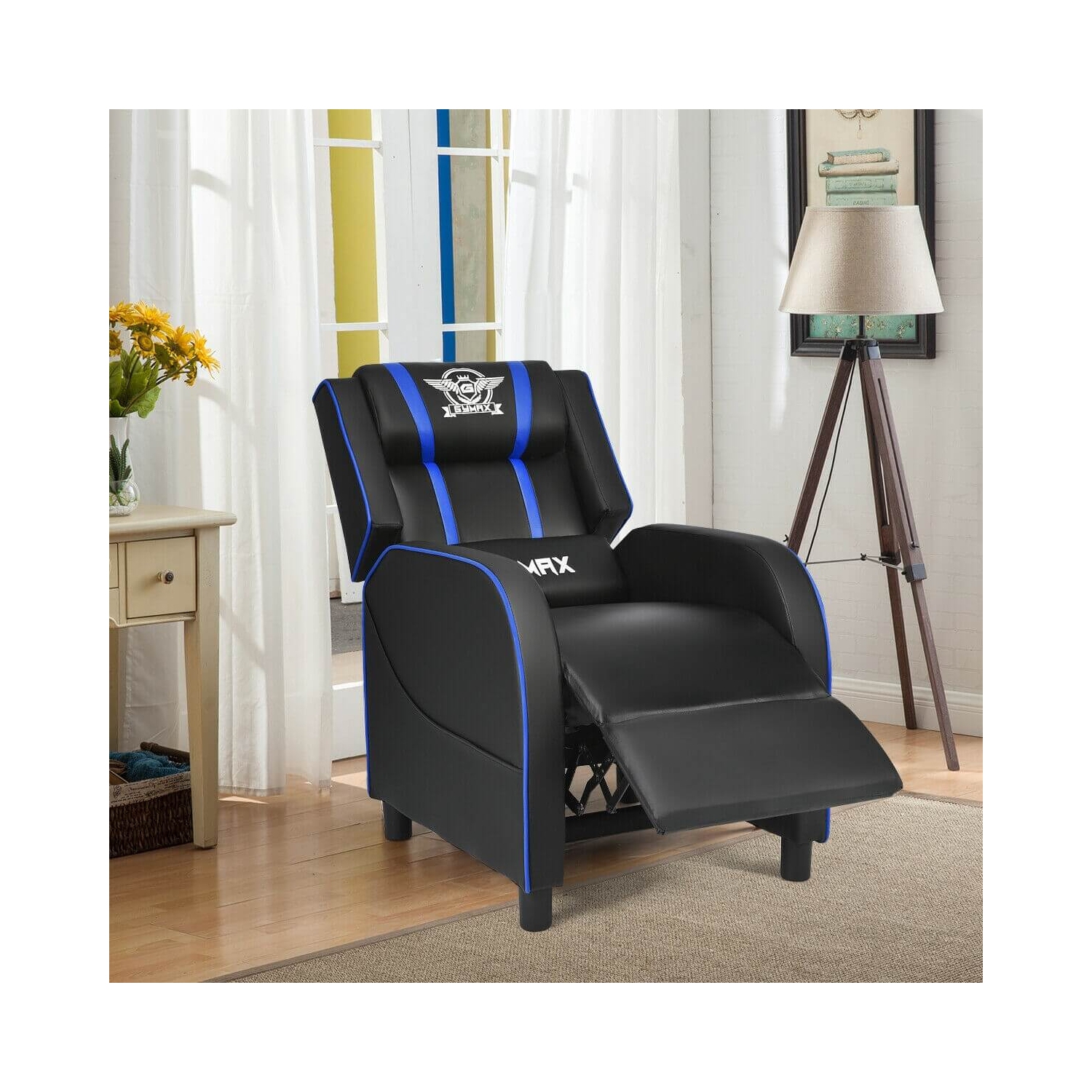Massage Racing Gaming Single Recliner Chair-Blue