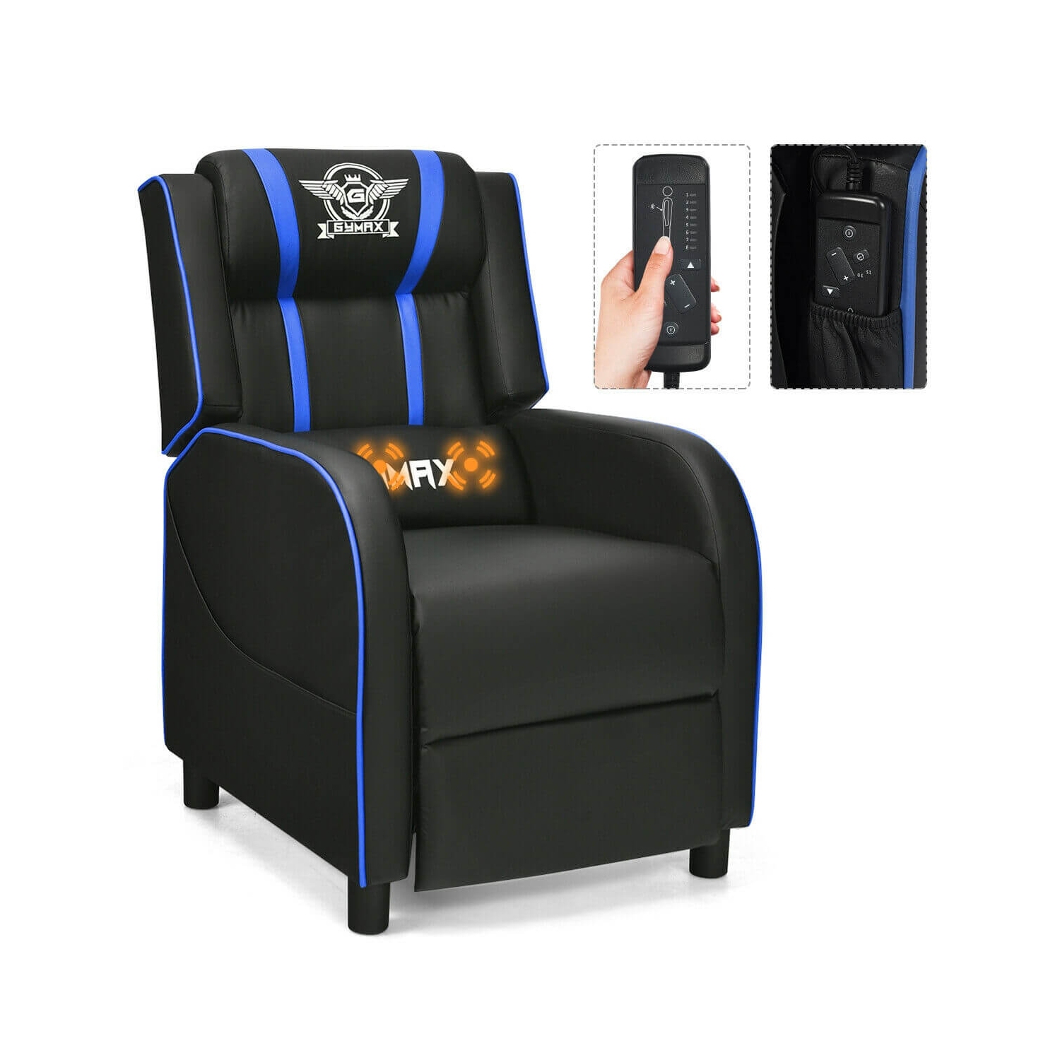 Massage Racing Gaming Single Recliner Chair-Blue