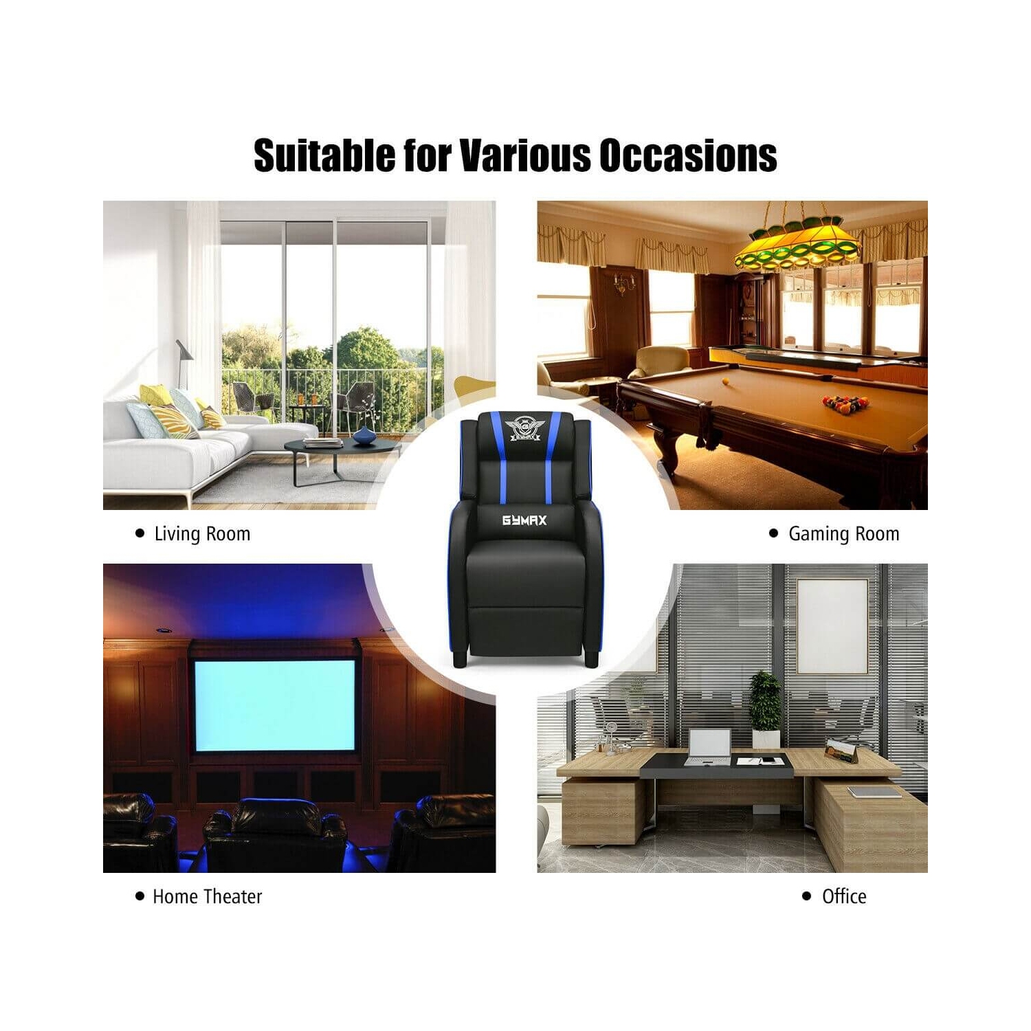 Massage Racing Gaming Single Recliner Chair-Blue