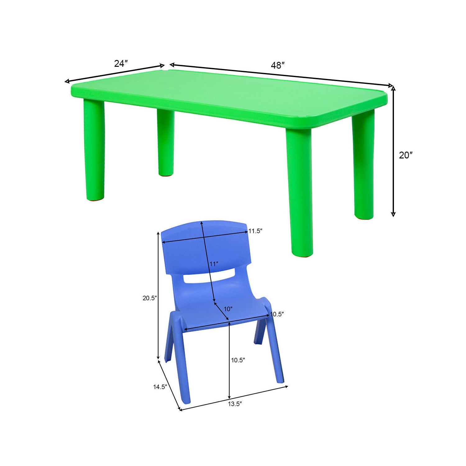 Kids Colorful Plastic Table and 4 Chairs Set