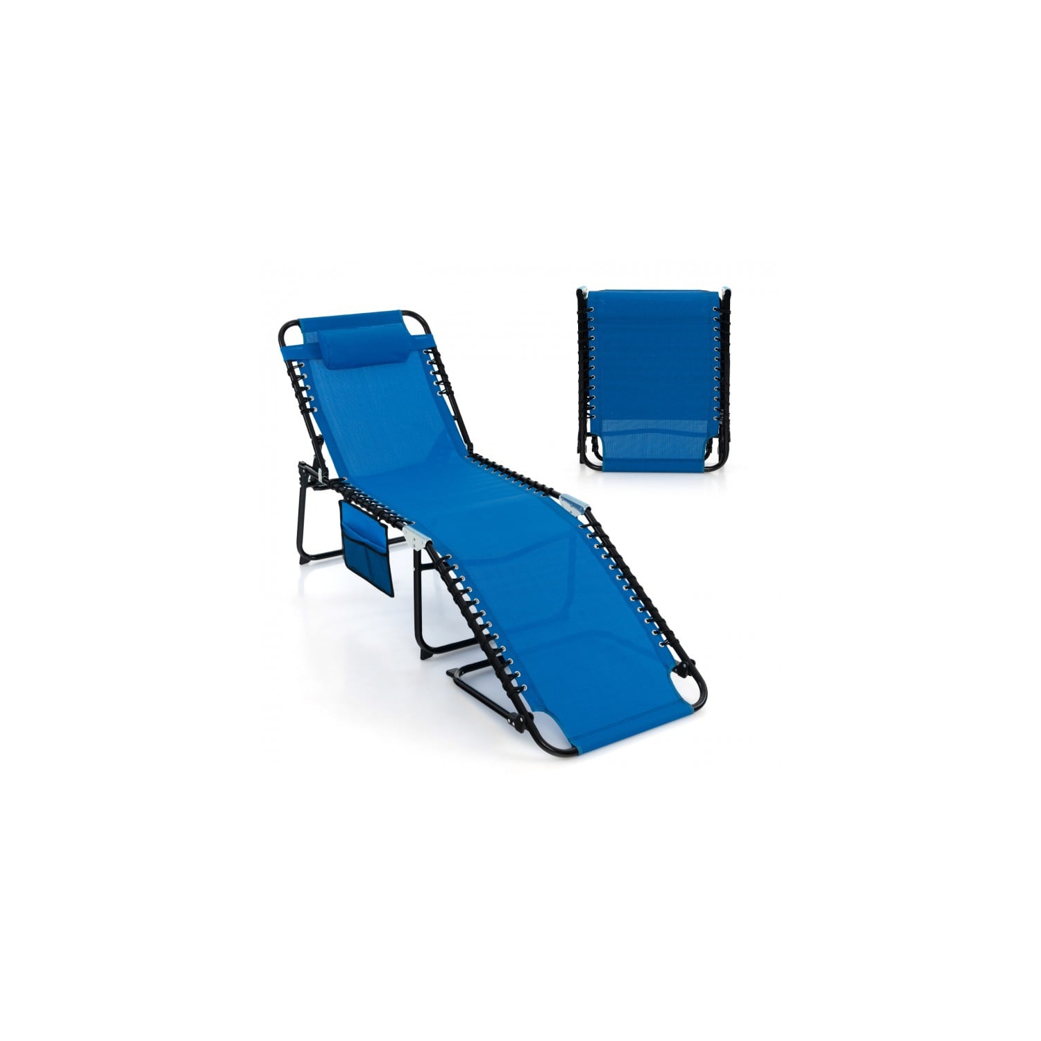Foldable Reclining Lounge Chair with Adjustable Backrest and Footrest for Patio or Camping