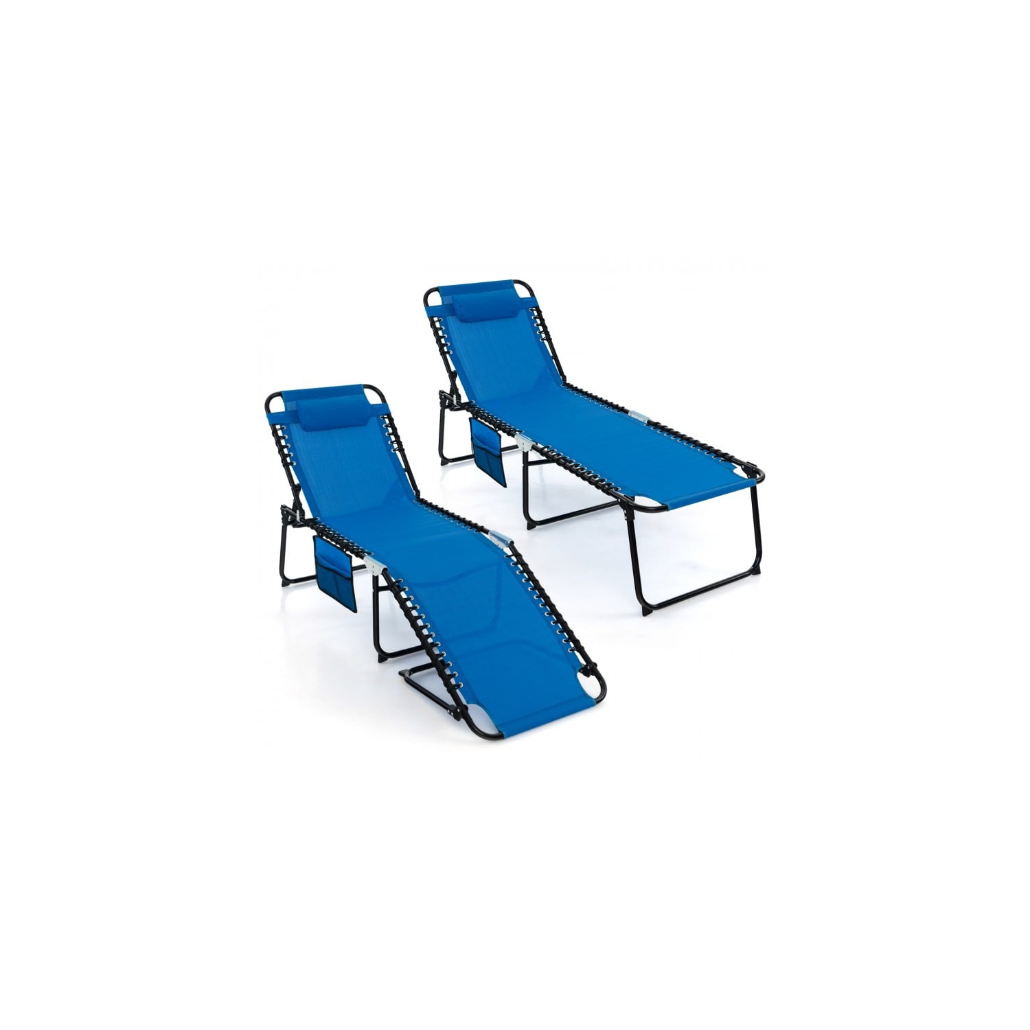 Foldable Reclining Lounge Chair with Adjustable Backrest and Footrest for Patio or Camping
