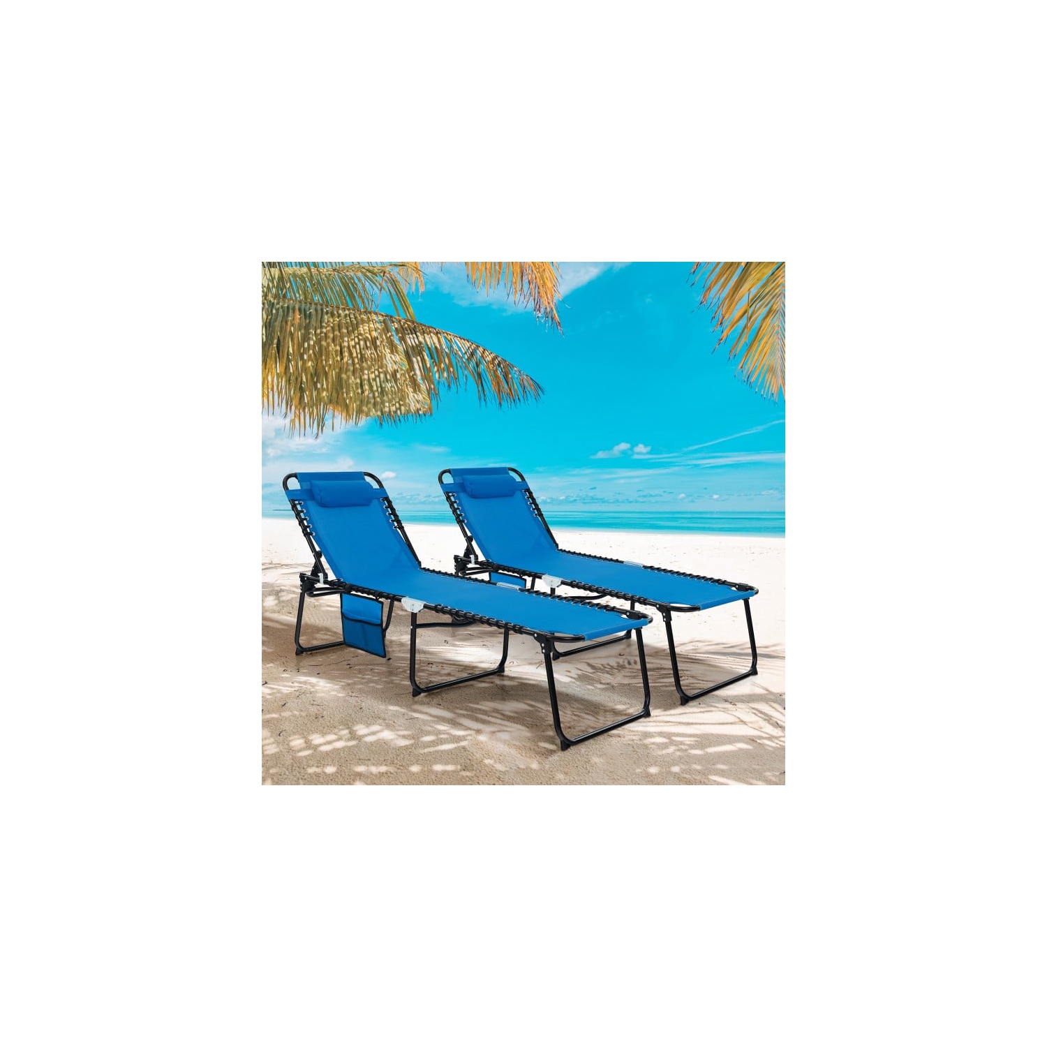 Foldable Reclining Lounge Chair with Adjustable Backrest and Footrest for Patio or Camping