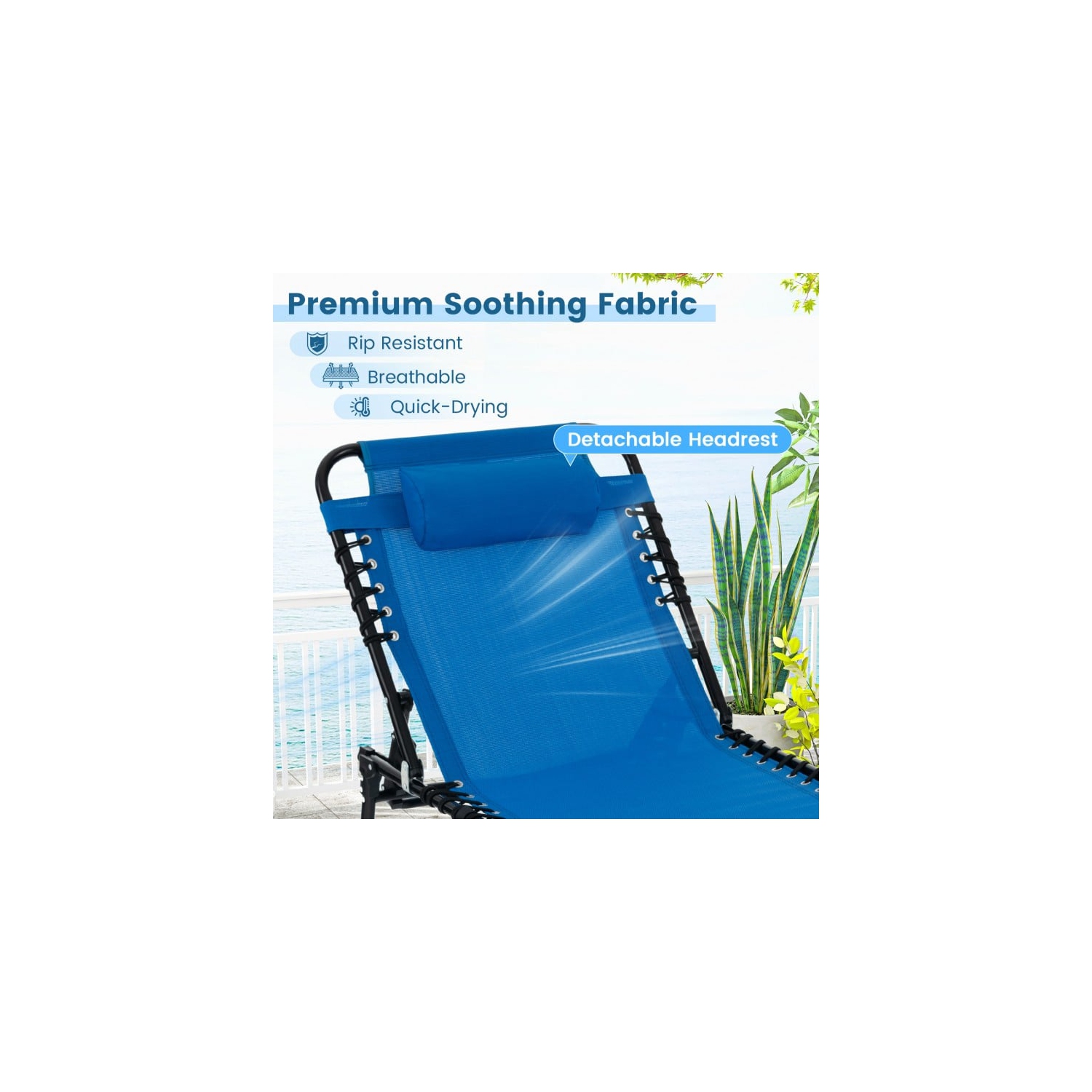 Foldable Reclining Lounge Chair with Adjustable Backrest and Footrest for Patio or Camping