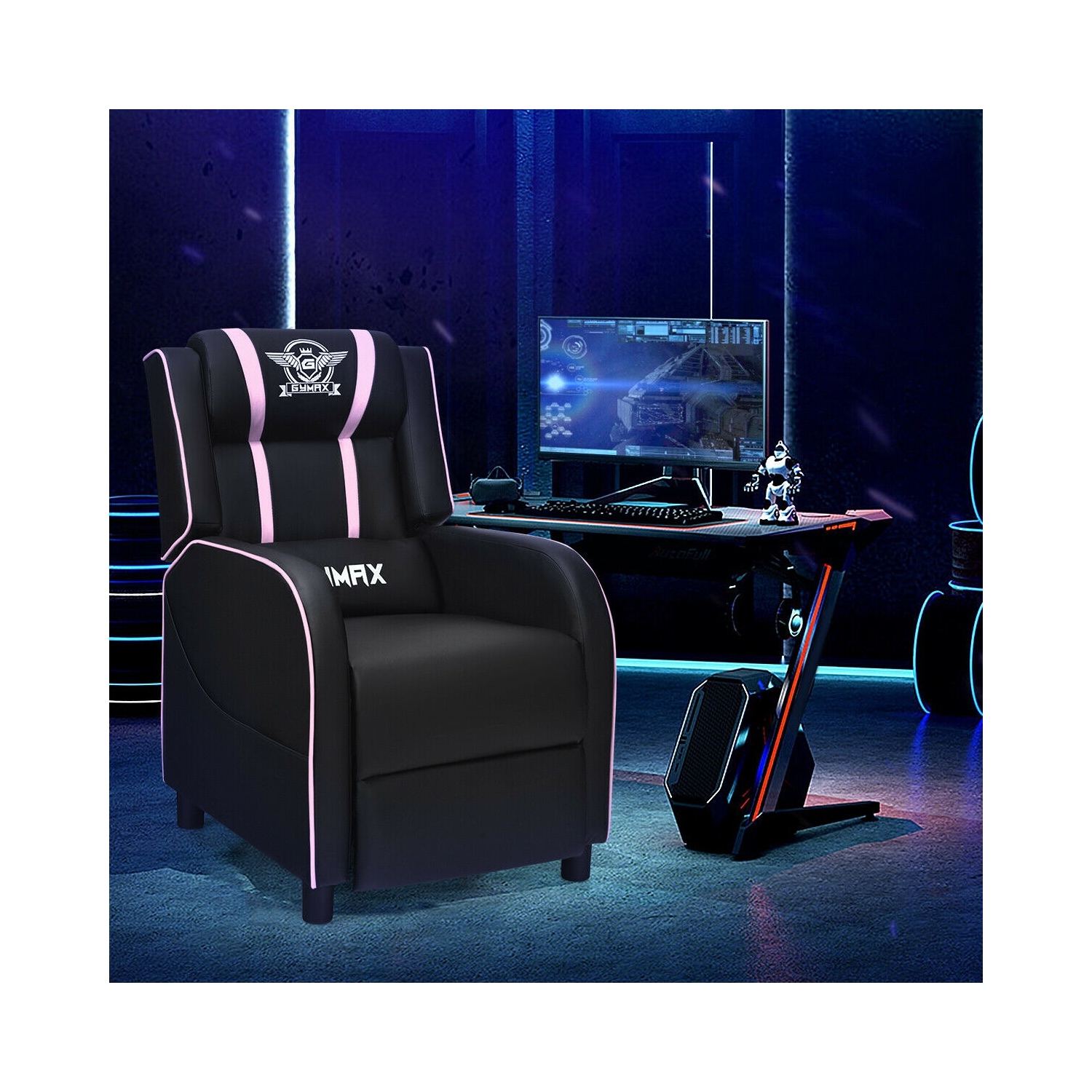 Massage Racing Gaming Single Recliner Chair-Pink