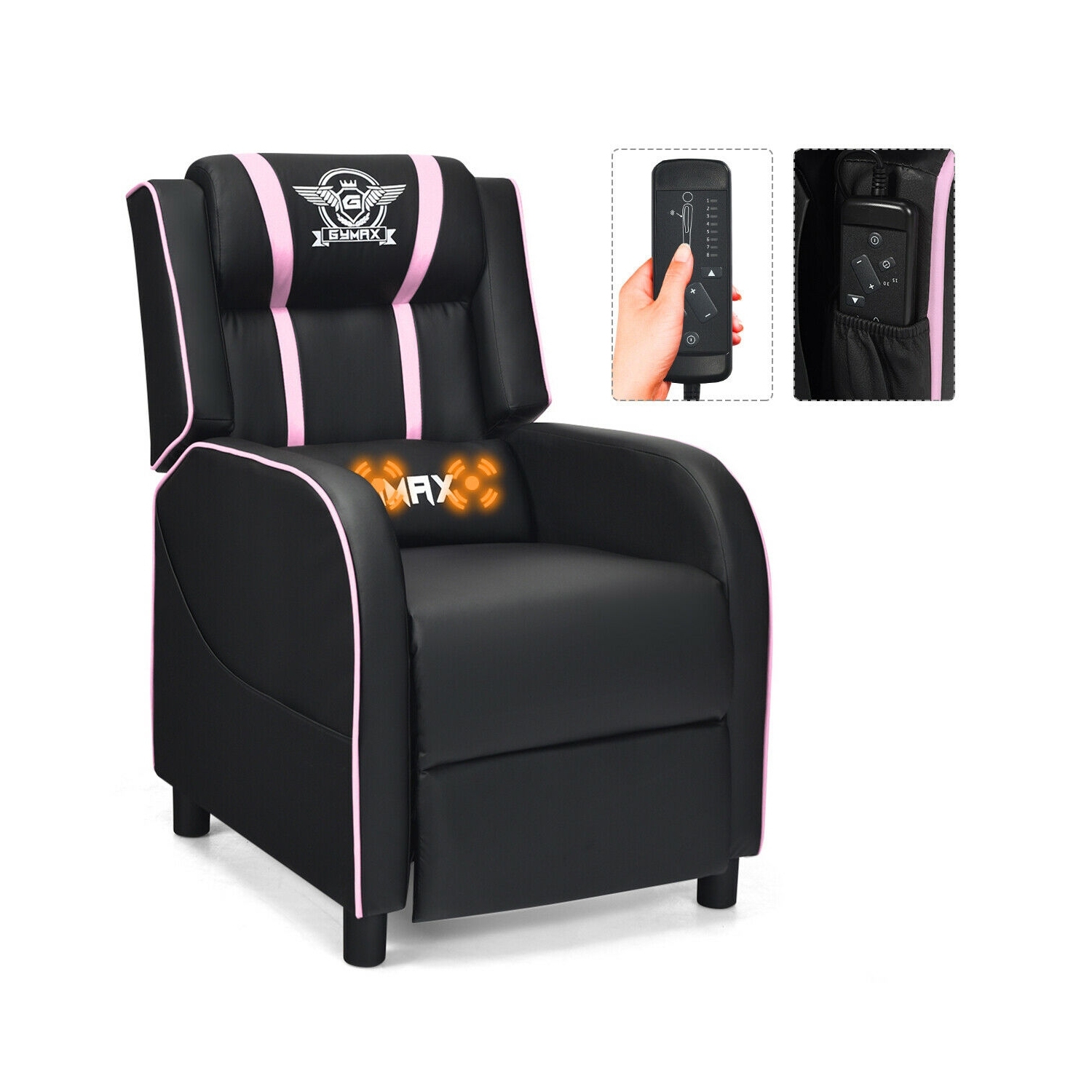Massage Racing Gaming Single Recliner Chair-Pink