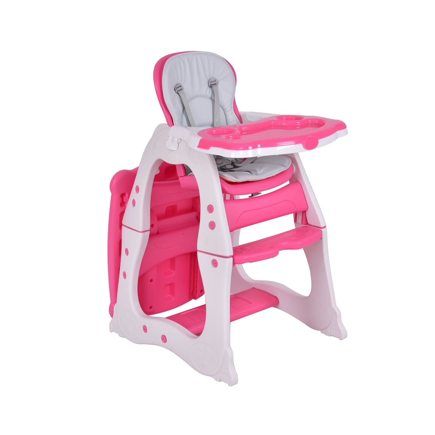 Chaise haute 3-en-1 convertible avec siège de table de jeu - Rose