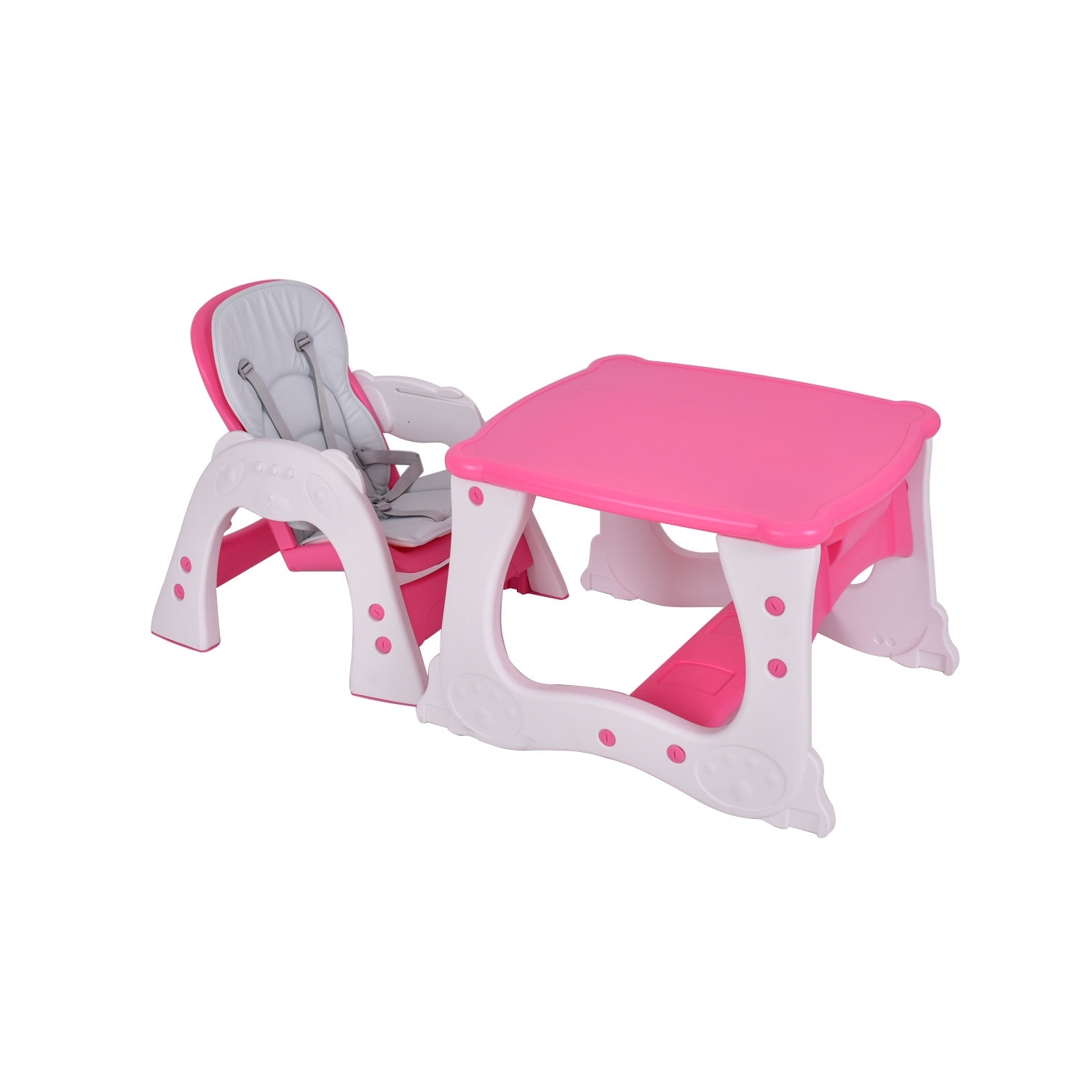 Chaise haute 3-en-1 convertible avec siège de table de jeu - Rose