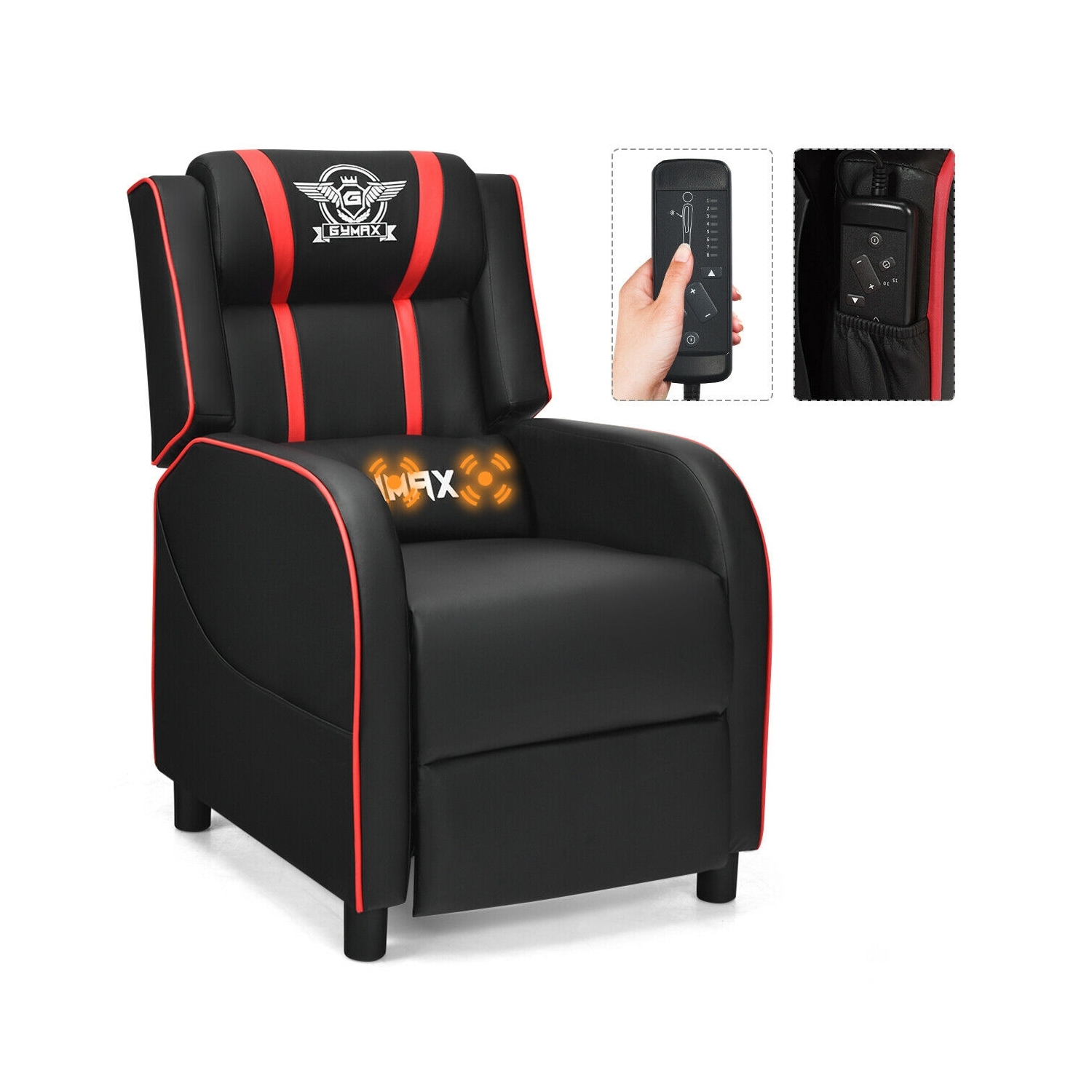 Massage Racing Gaming Single Recliner Chair-Red