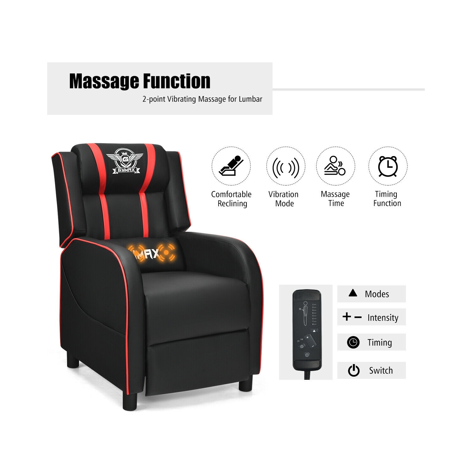 Massage Racing Gaming Single Recliner Chair-Red