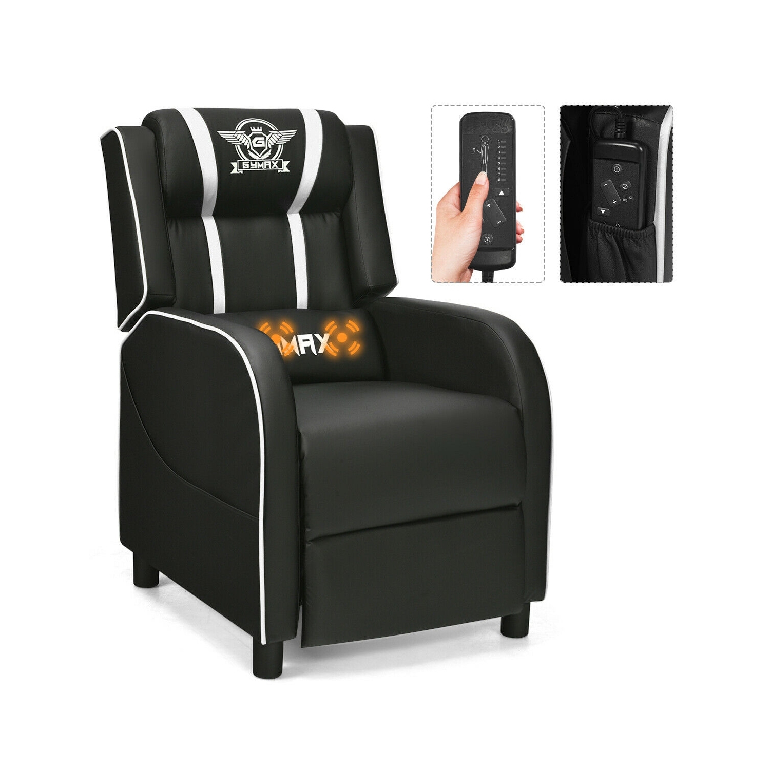 Fauteuil de jeu à inclinaison simple massage Racing - Blanc
