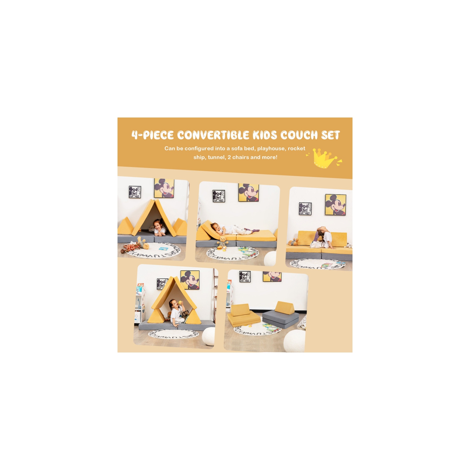 Modular Foam Kids Sofa and Play Couch – Foldable Mat & Pillow Set for Boys and Girls