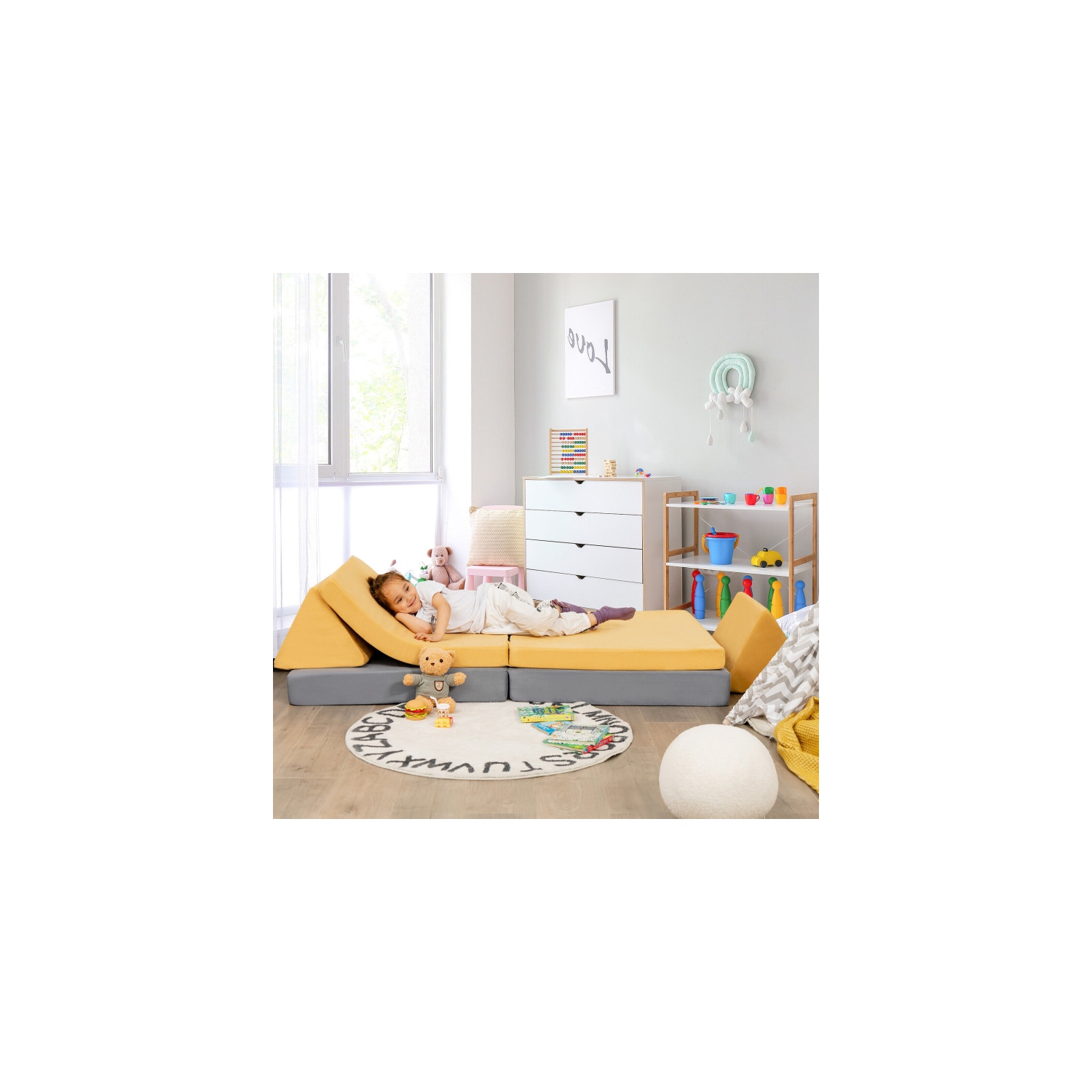 Modular Foam Kids Sofa and Play Couch – Foldable Mat & Pillow Set for Boys and Girls