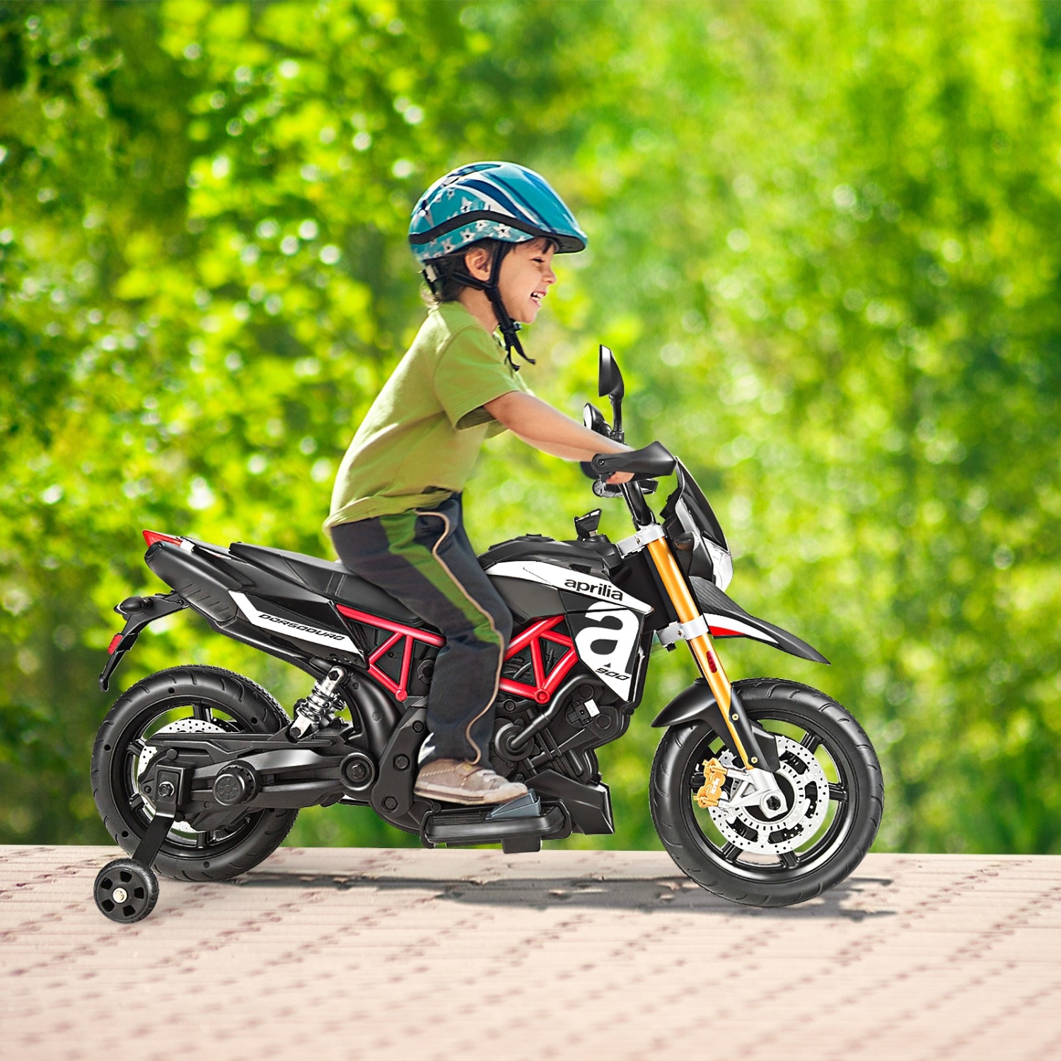 Motocyclette à enfourcher pour enfants de 12 V autorisée par Aprilia, noir