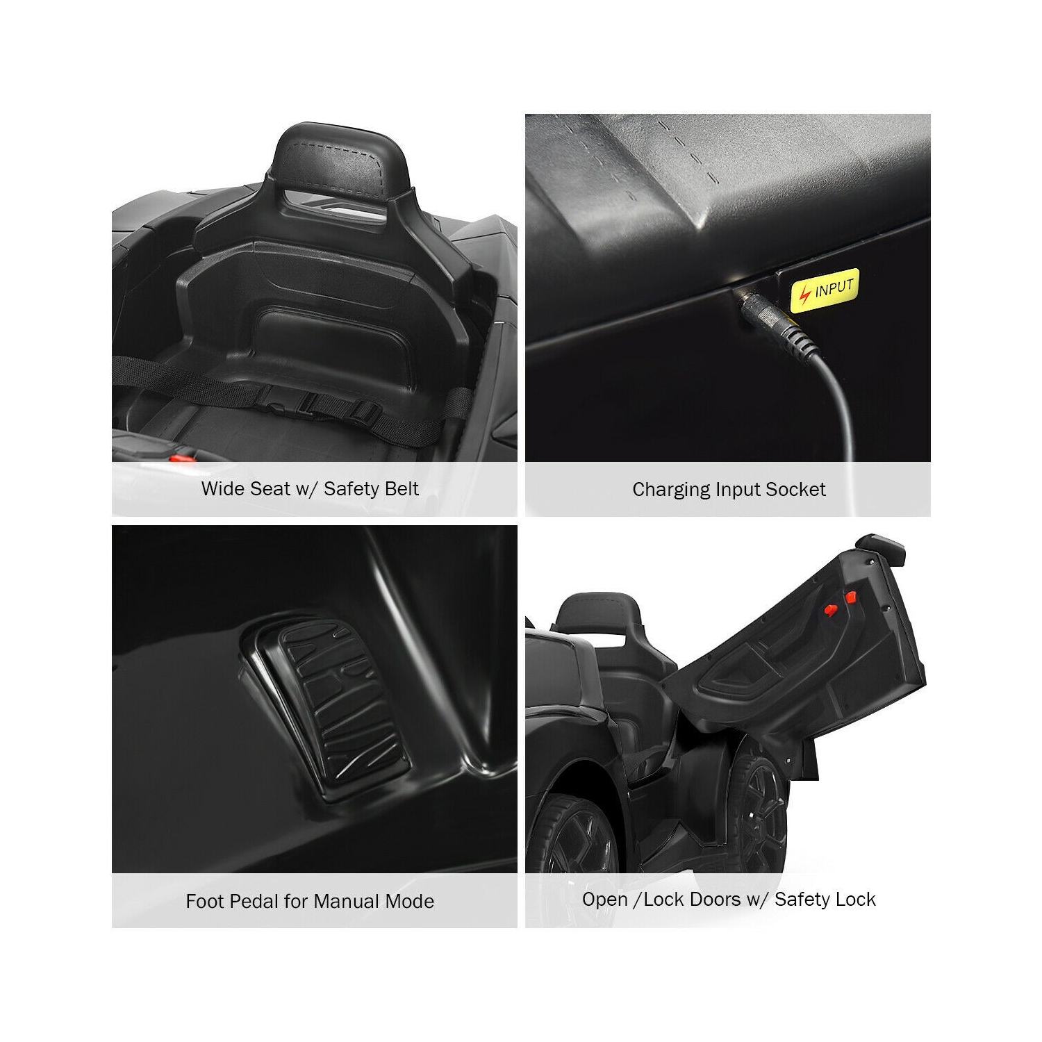 Véhicule électrique téléguidé 12 V 2,4 GHz avec lumières - Noir