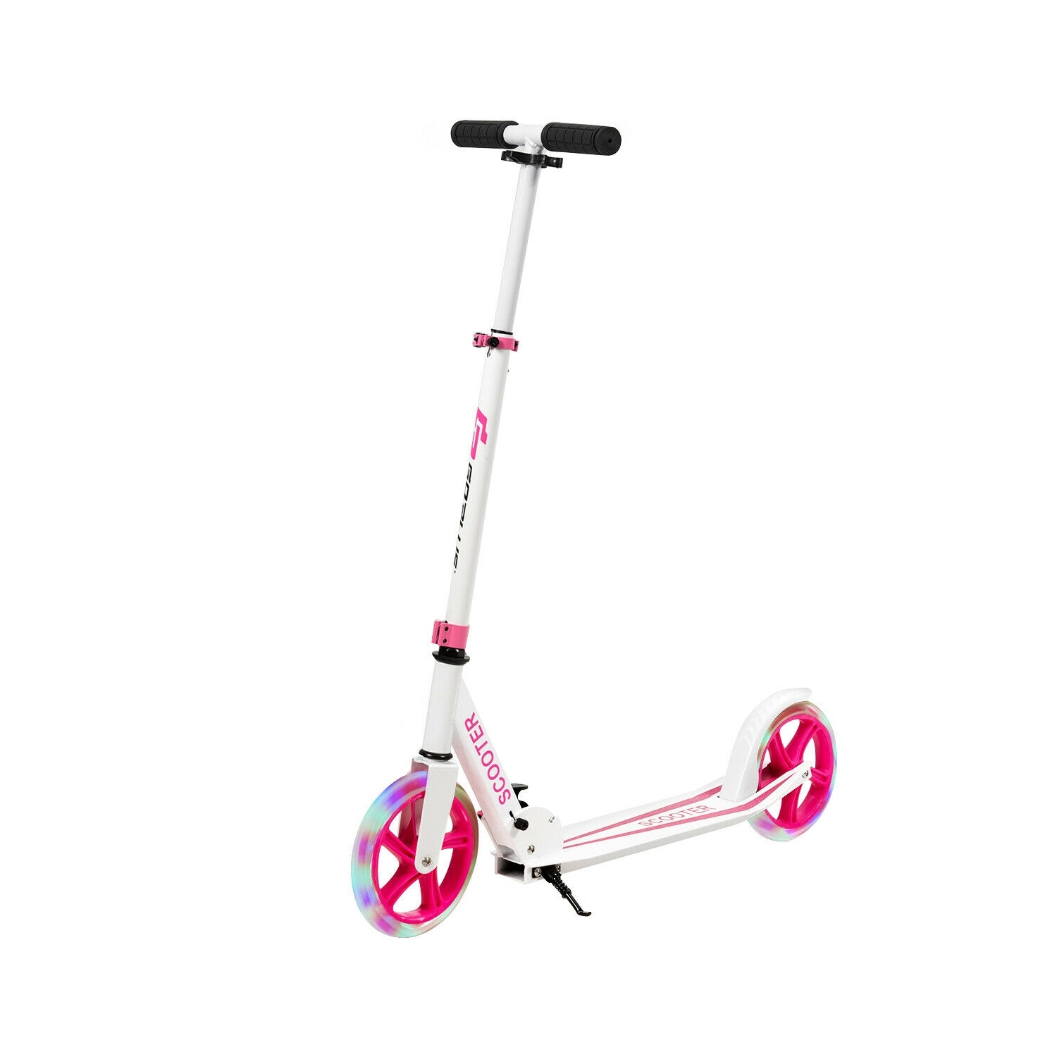 Portable Folding Sports Kick Scooter w/ LED Wheels-Pink