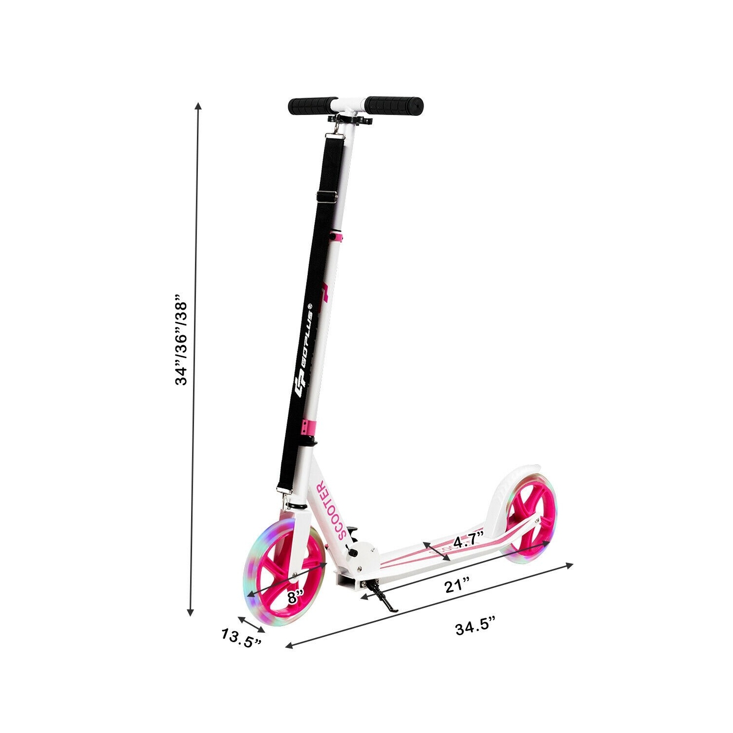 Portable Folding Sports Kick Scooter w/ LED Wheels-Pink