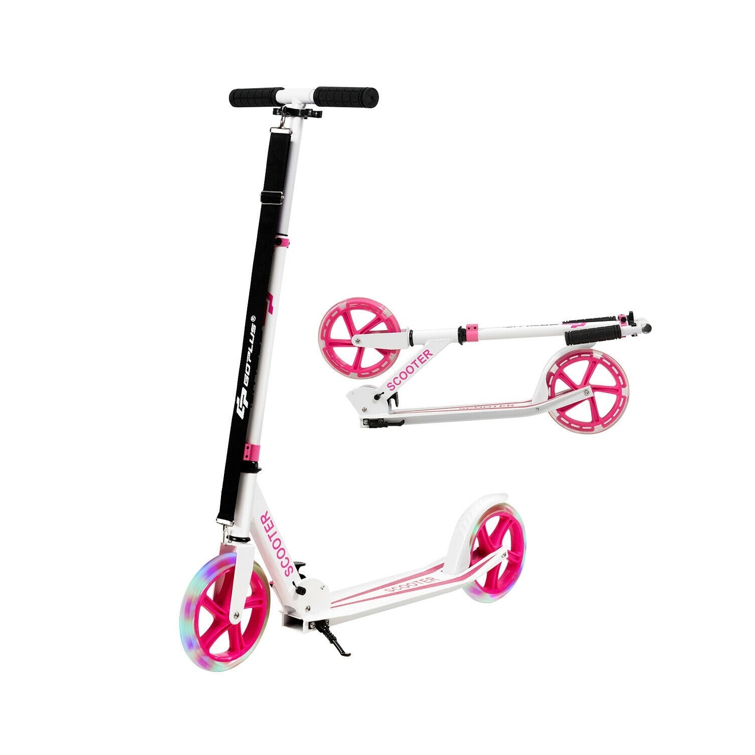Portable Folding Sports Kick Scooter w/ LED Wheels-Pink