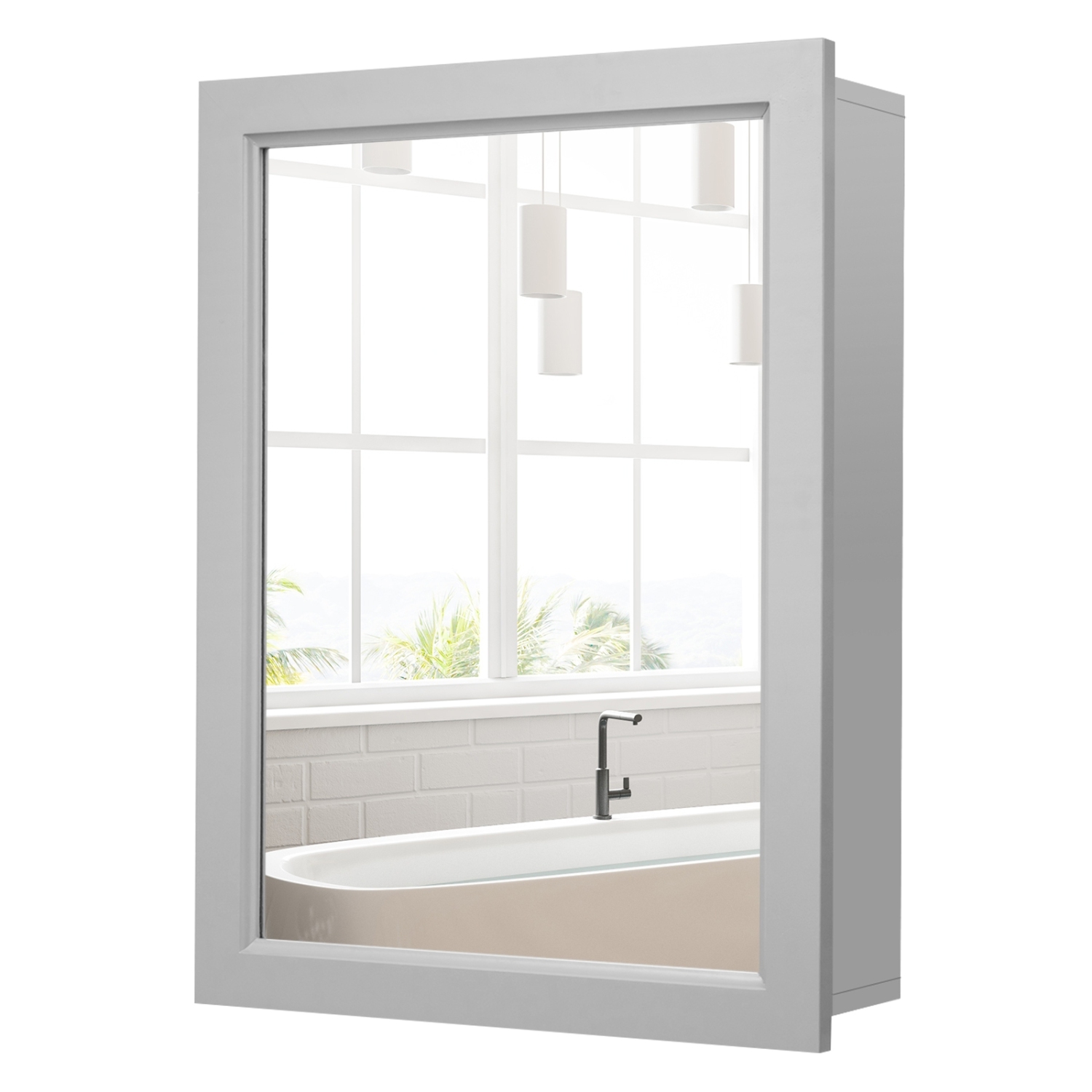 Wall-Mounted Mirrored Medicine Cabinet-Gray