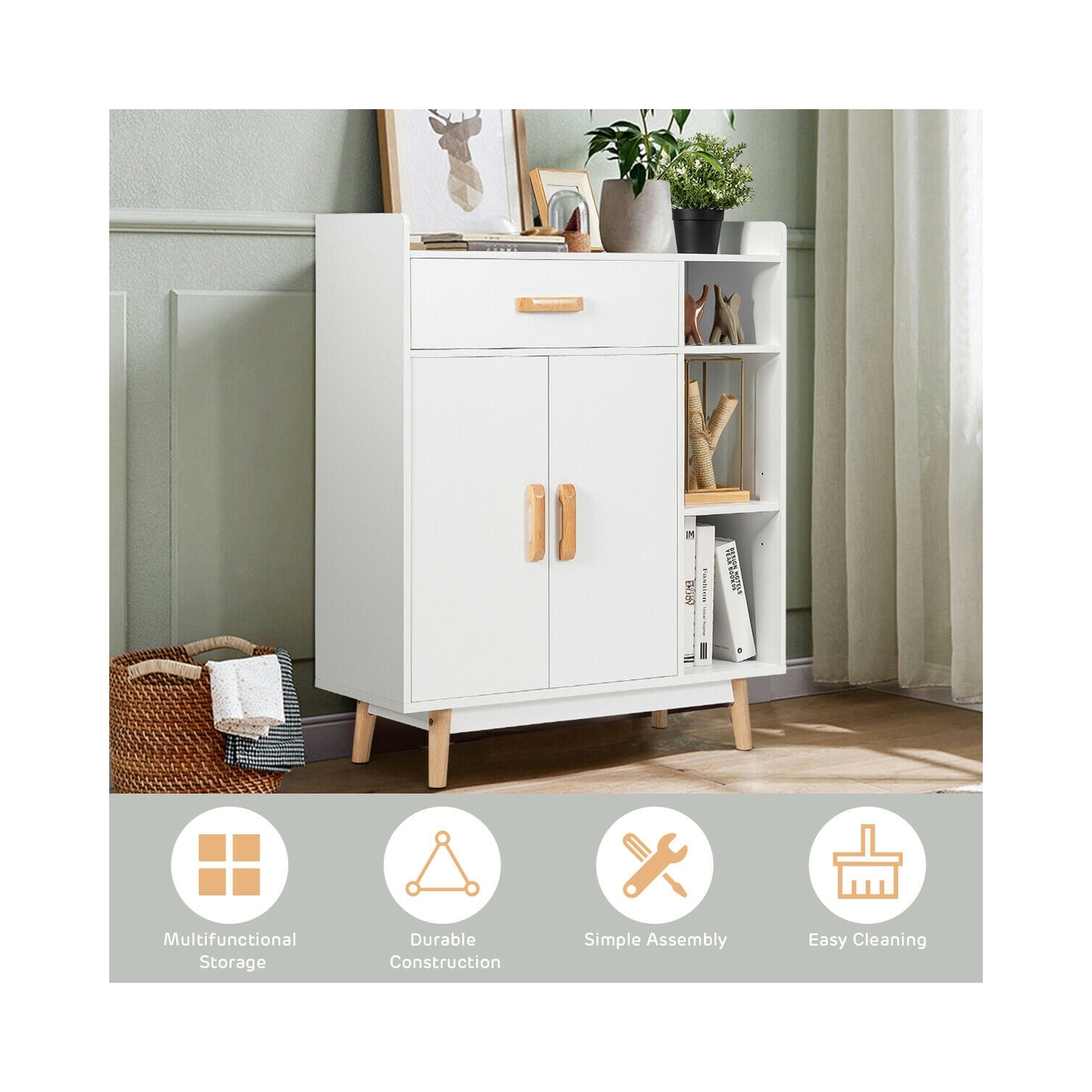 Armoire de plancher compacte avec tiroir – Coffre de rangement autonome pour les petits espaces