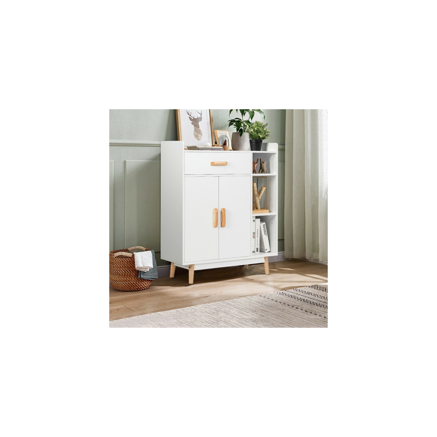 Armoire de plancher compacte avec tiroir – Coffre de rangement autonome pour les petits espaces