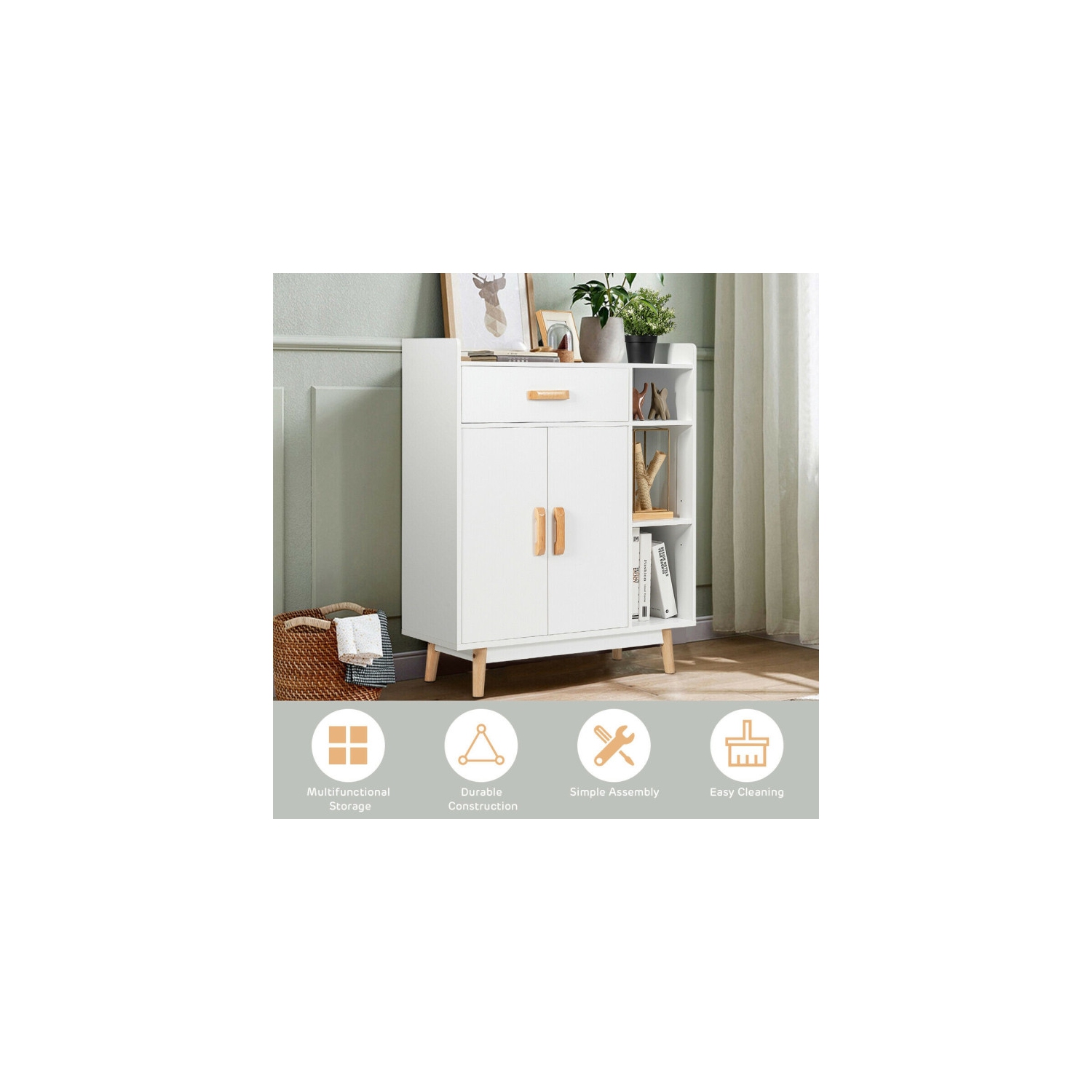 Armoire de plancher compacte avec tiroir – Coffre de rangement autonome pour les petits espaces