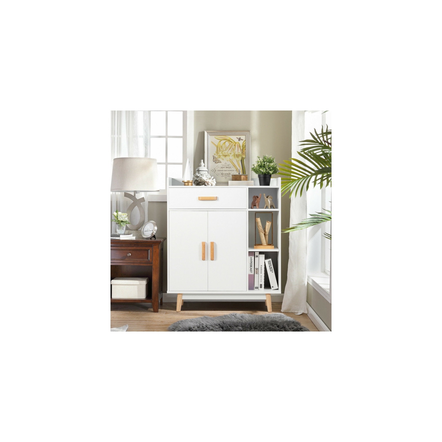 Armoire de plancher compacte avec tiroir – Coffre de rangement autonome pour les petits espaces