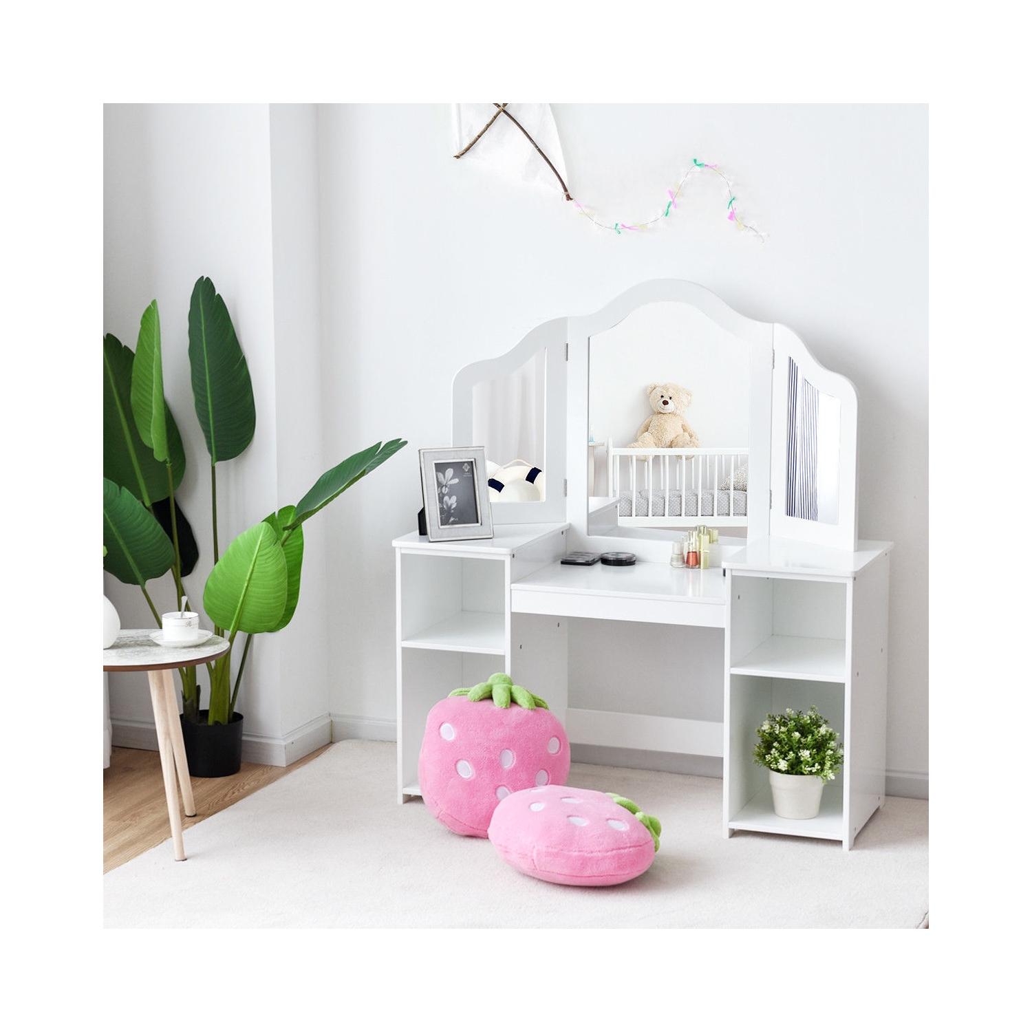Ensemble 3 miroirs pliants pour enfants coiffeuse-Blanc