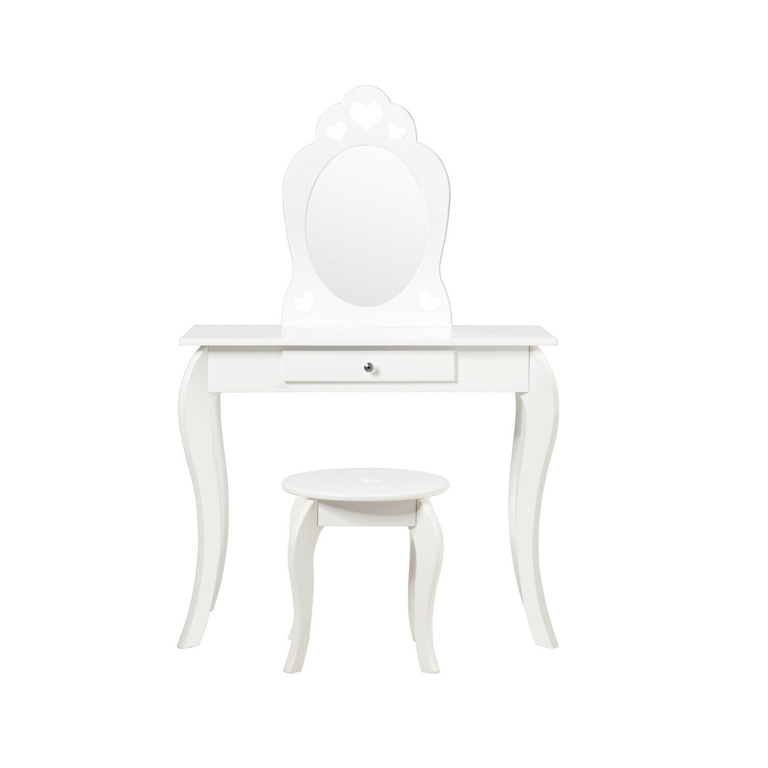 Kids Princess Makeup Dressing Play Table Set with Mirror -White