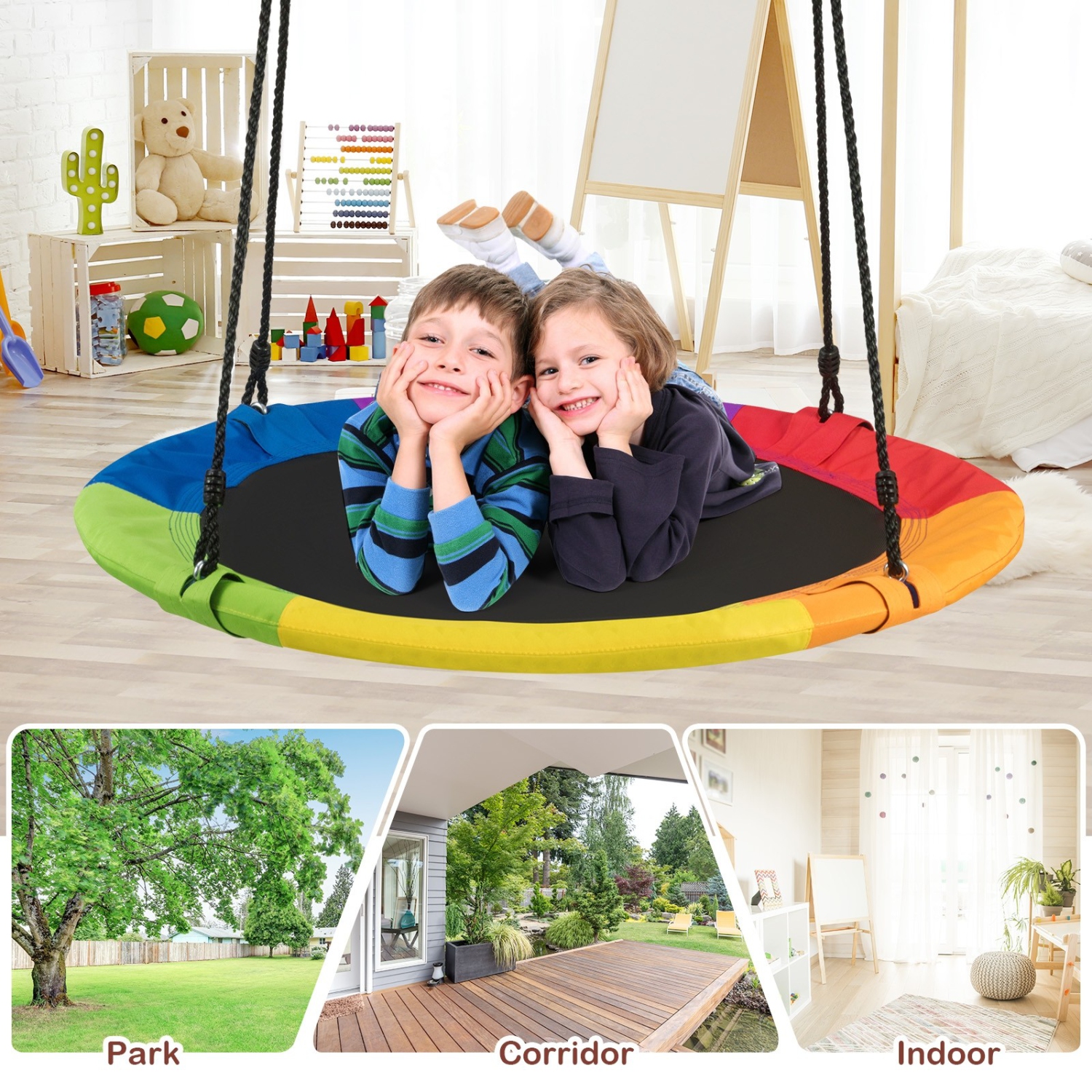 Ensemble de jeu extérieur avec balançoire en arbre de soucoupe volante de 40&nbsp;po et cordes ajustables en cadeau pour les enfants