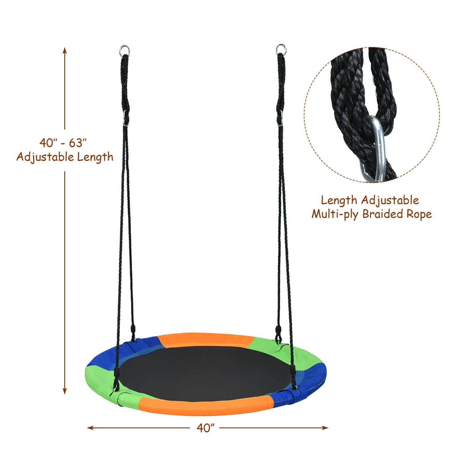 Ensemble de jeu extérieur avec balançoire en arbre de soucoupe volante de 40&nbsp;po et cordes ajustables en cadeau pour les enfants