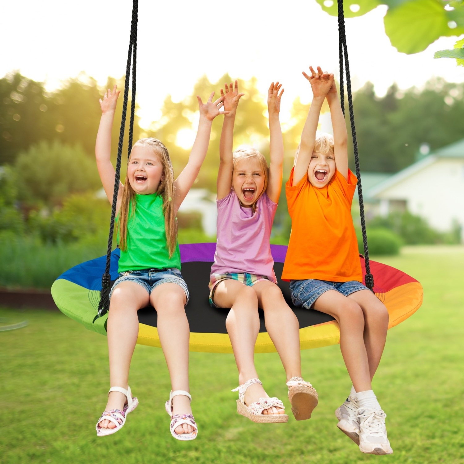 Ensemble de jeu extérieur avec balançoire en arbre de soucoupe volante de 40&nbsp;po et cordes ajustables en cadeau pour les enfants