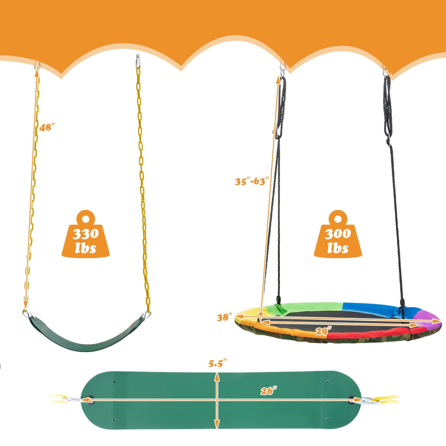 2-Pack Swing Set Swing Seat Replacement and Saucer Tree Swing