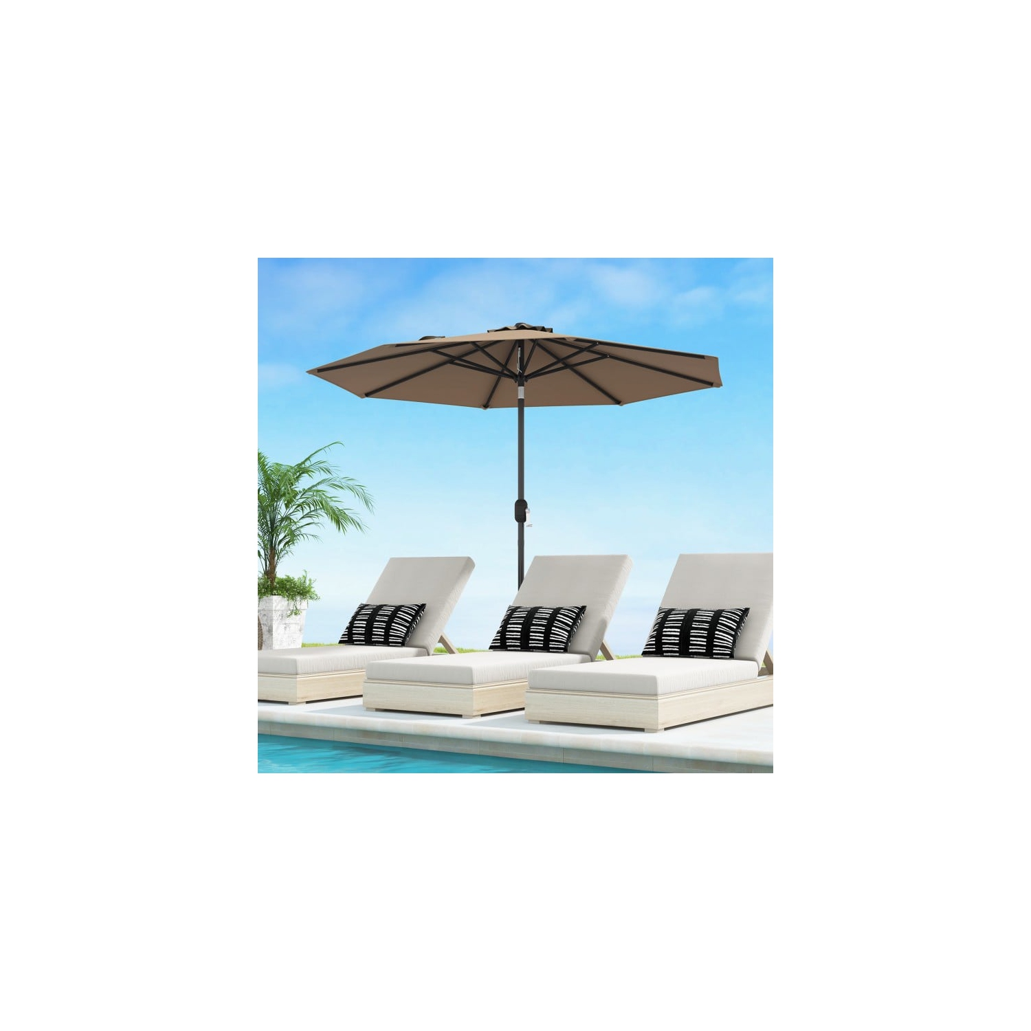 Parasol de table de patio de 9 pi avec bouton-poussoir et manivelle inclinable