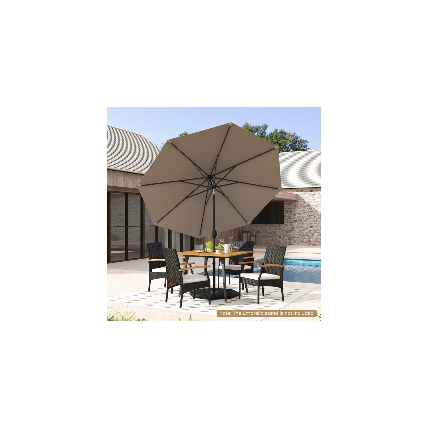 Parasol de table de patio de 9 pi avec bouton-poussoir et manivelle inclinable