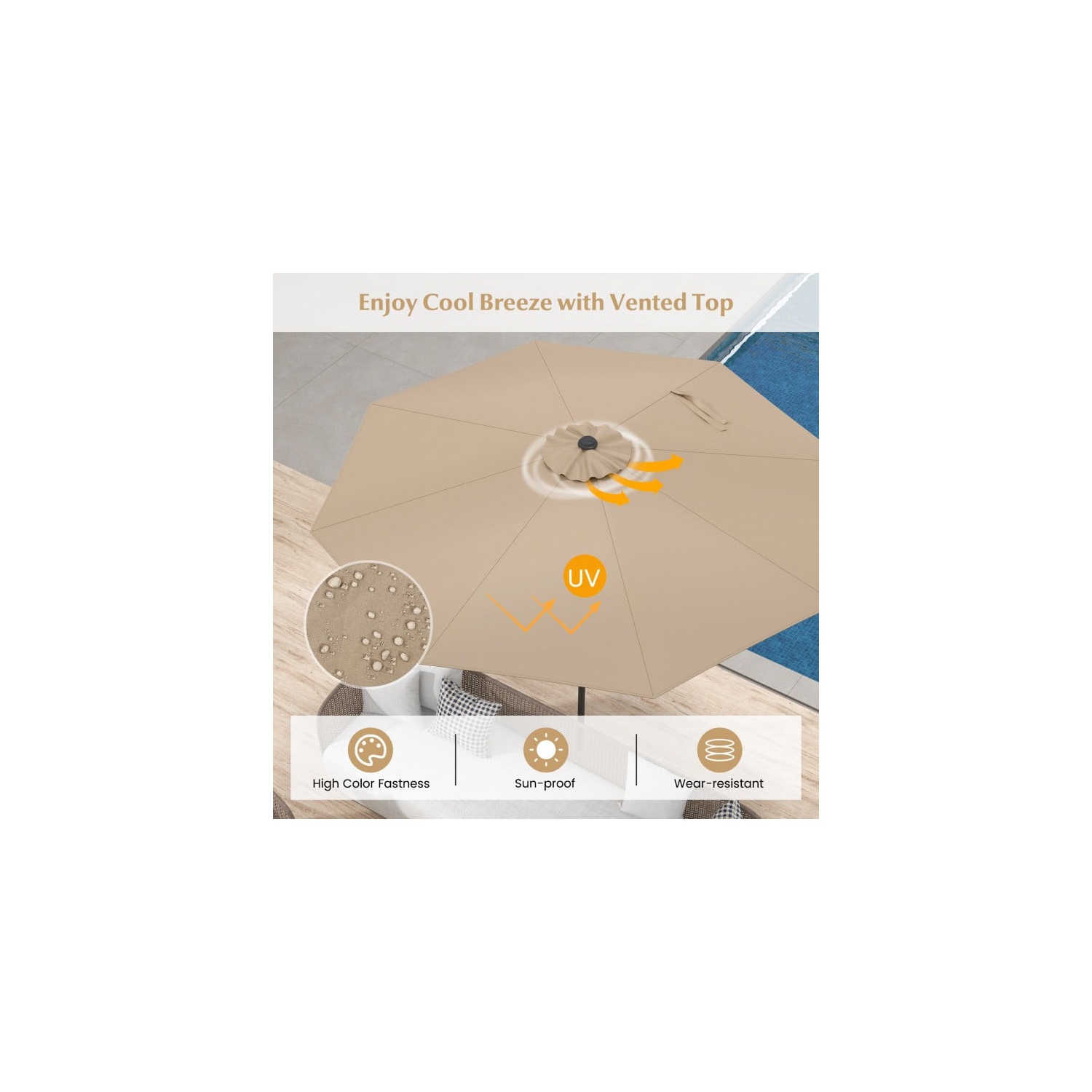 Parasol de table de patio de 9 pi avec bouton-poussoir et manivelle inclinable