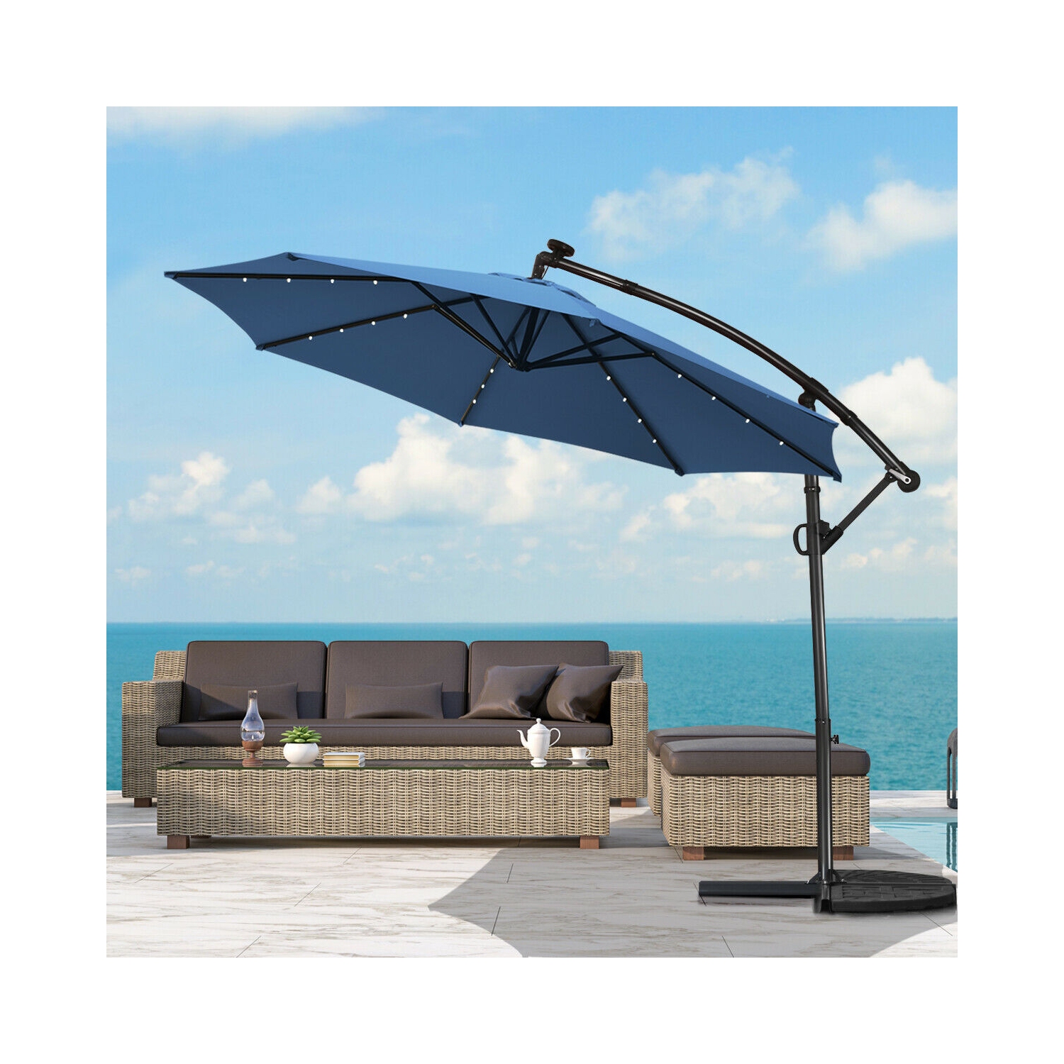 360 Degree Rotating Offset Patio Umbrella 10 ft with Solar LED