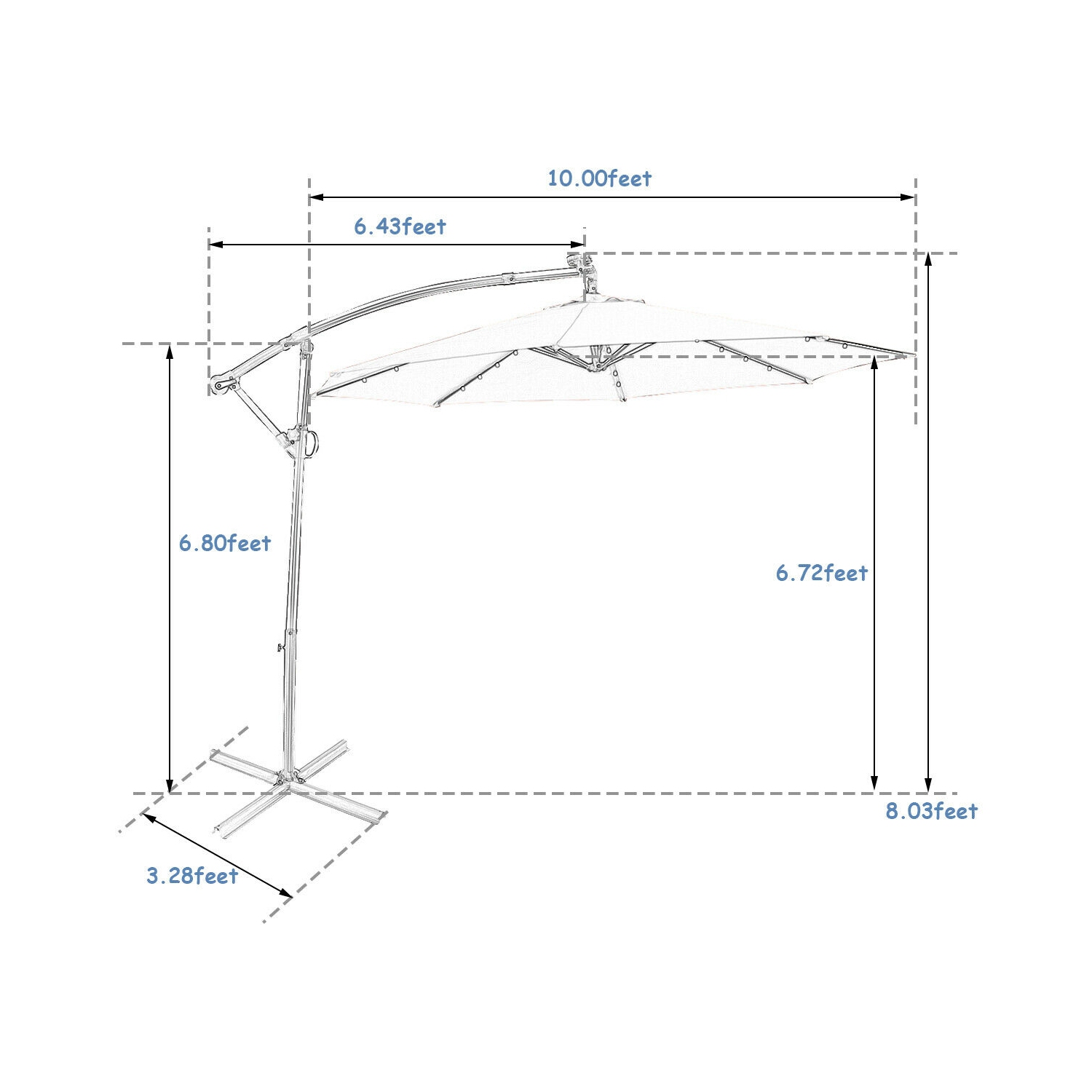 360 Degree Rotating Offset Patio Umbrella 10 ft with Solar LED