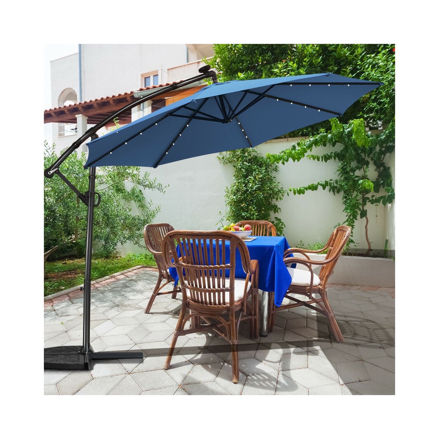 360 Degree Rotating Offset Patio Umbrella 10 ft with Solar LED