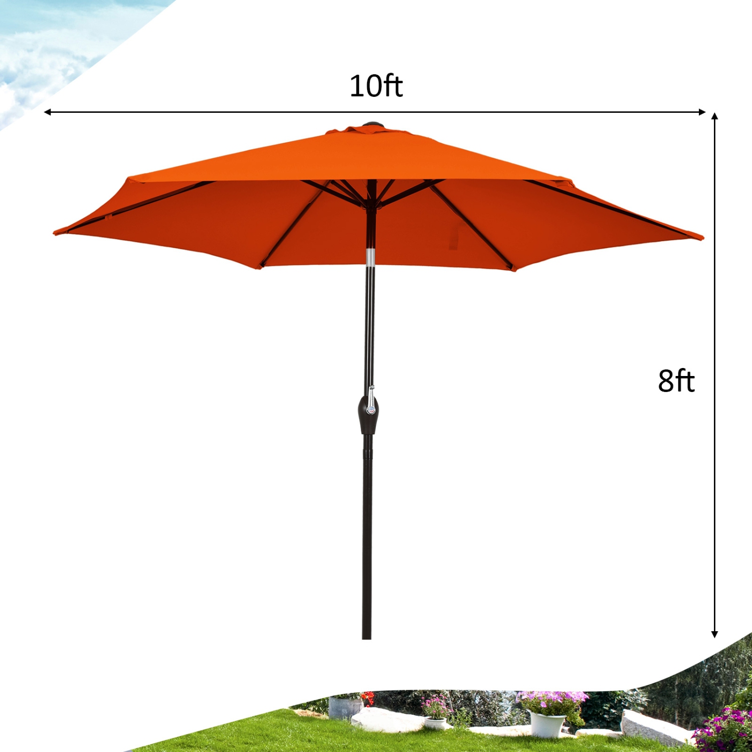 10 ft Outdoor Market Umbrella with Tilt Adjustment and Crank