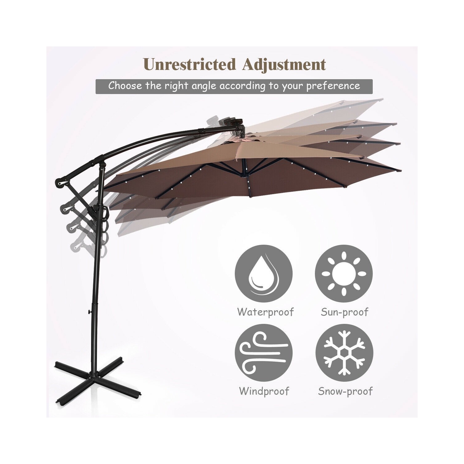 360 Degree Rotating Offset Patio Umbrella 10 ft with Solar LED