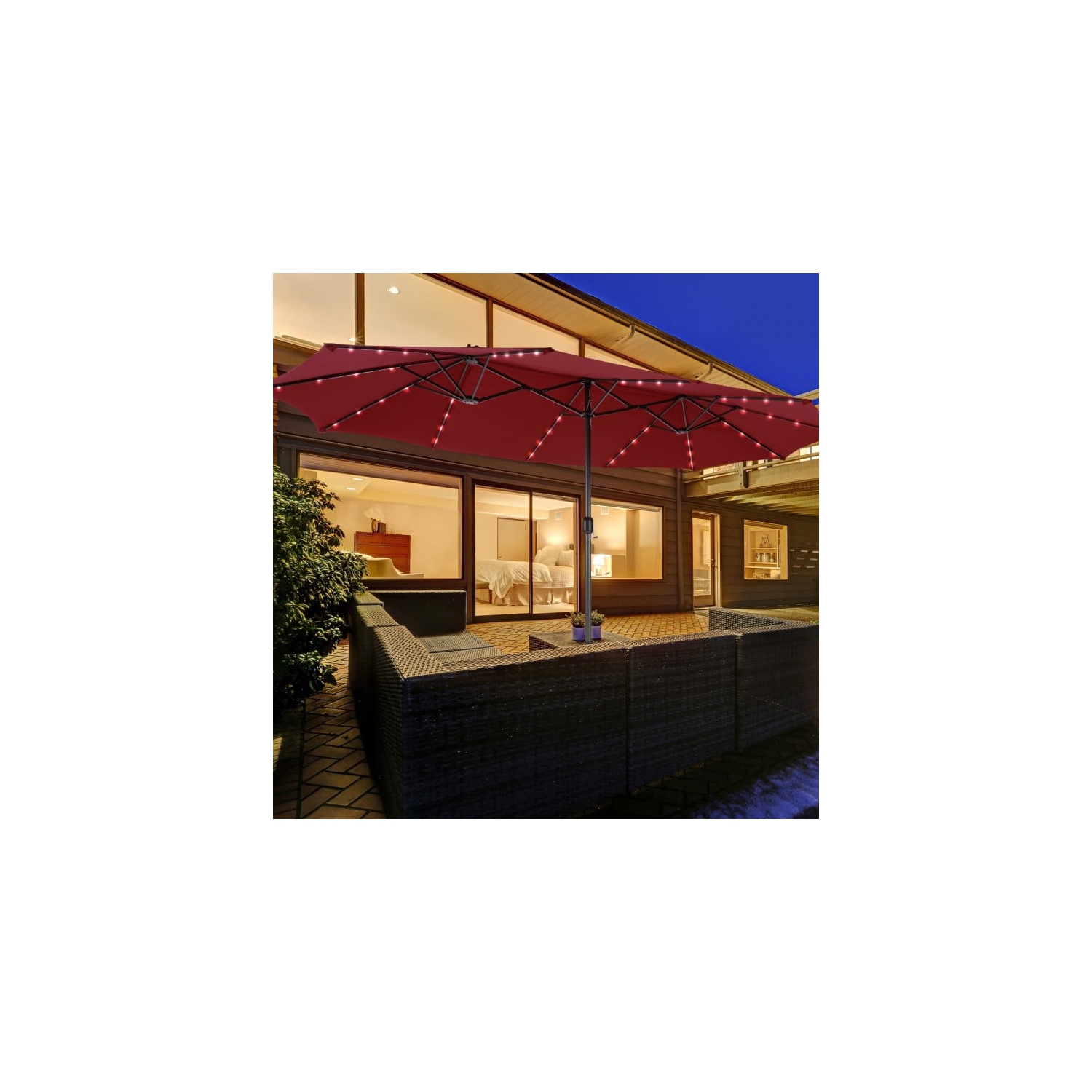 15 ft Double-Sided Market Patio Umbrella with 48 LED Lights